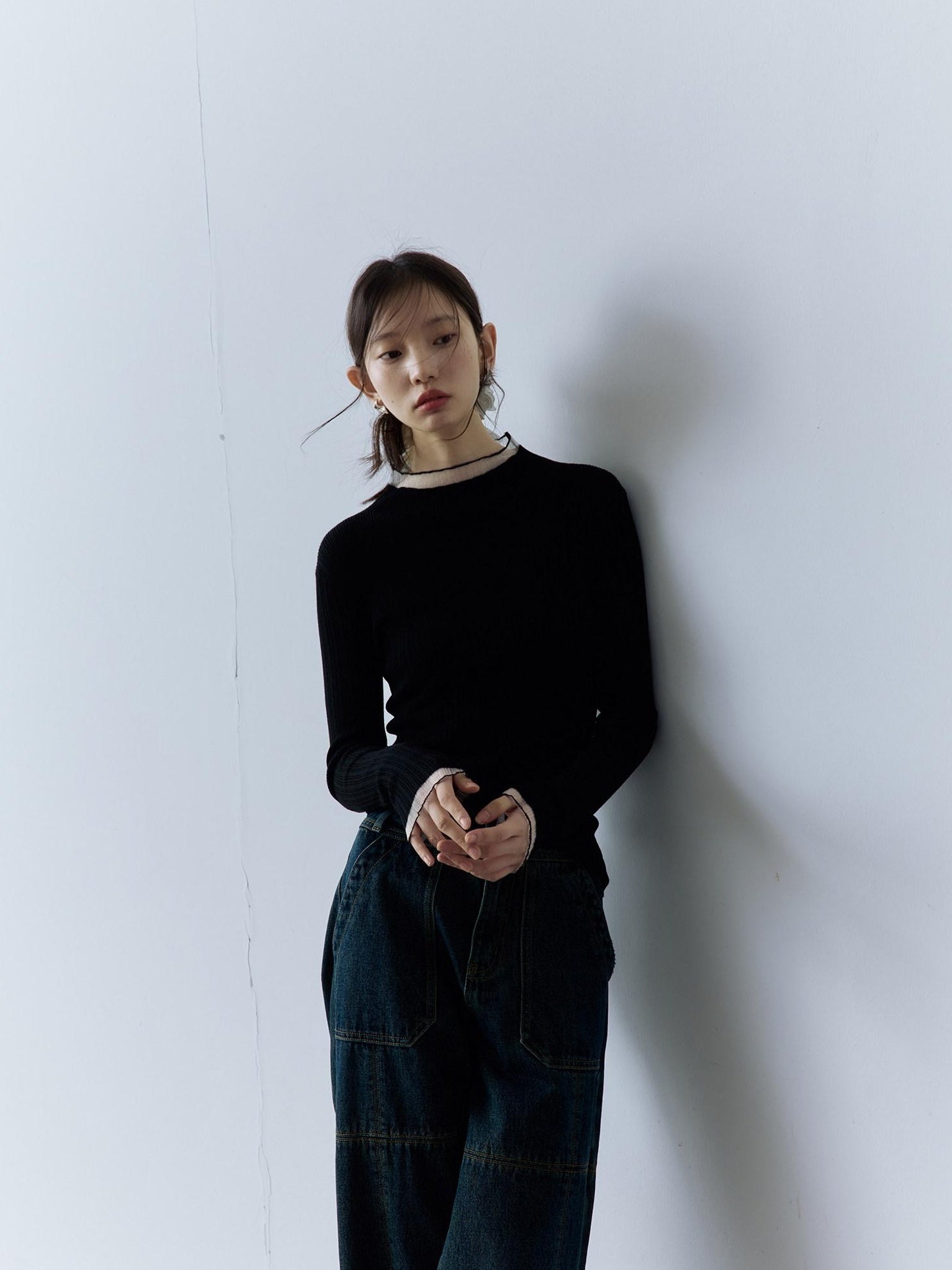 FUSSED Mall Quality College Patchwork Regular Women Mockneck Knit Sweater