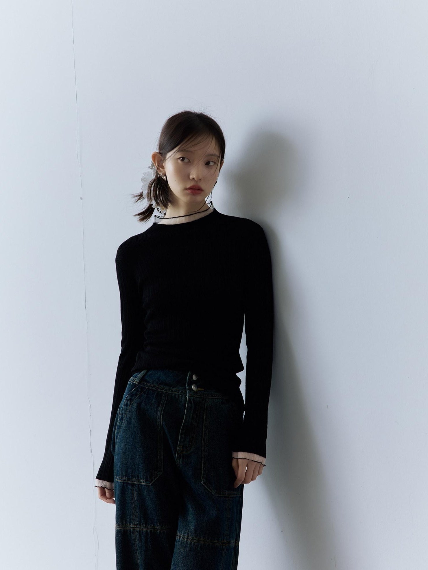 FUSSED Mall Quality College Patchwork Regular Women Mockneck Knit Sweater