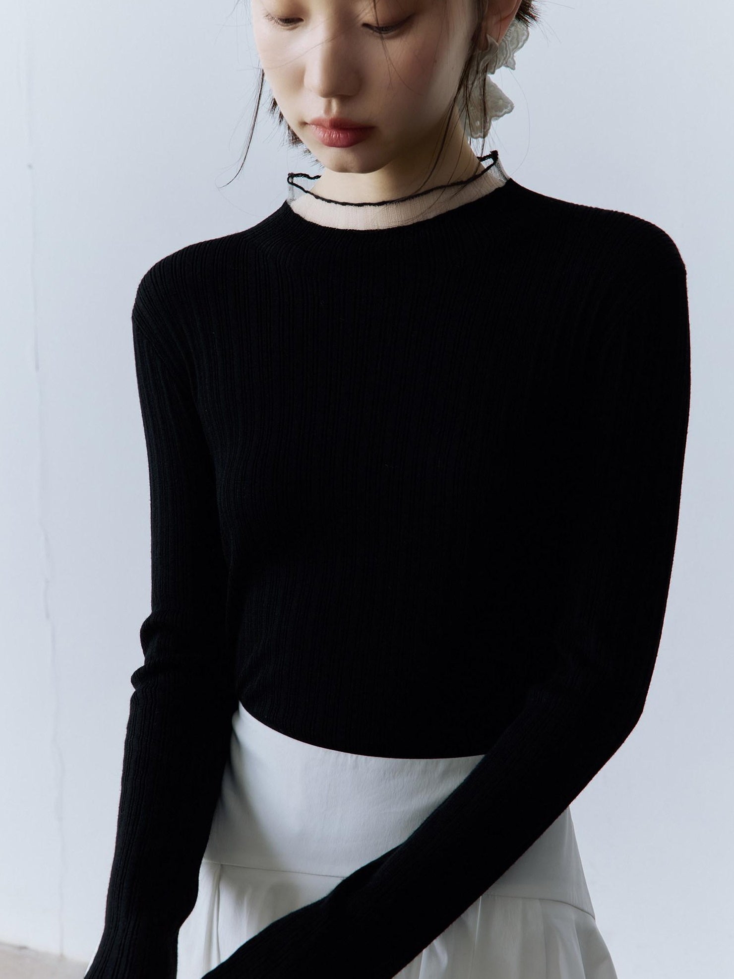 FUSSED Mall Quality College Patchwork Regular Women Mockneck Knit Sweater