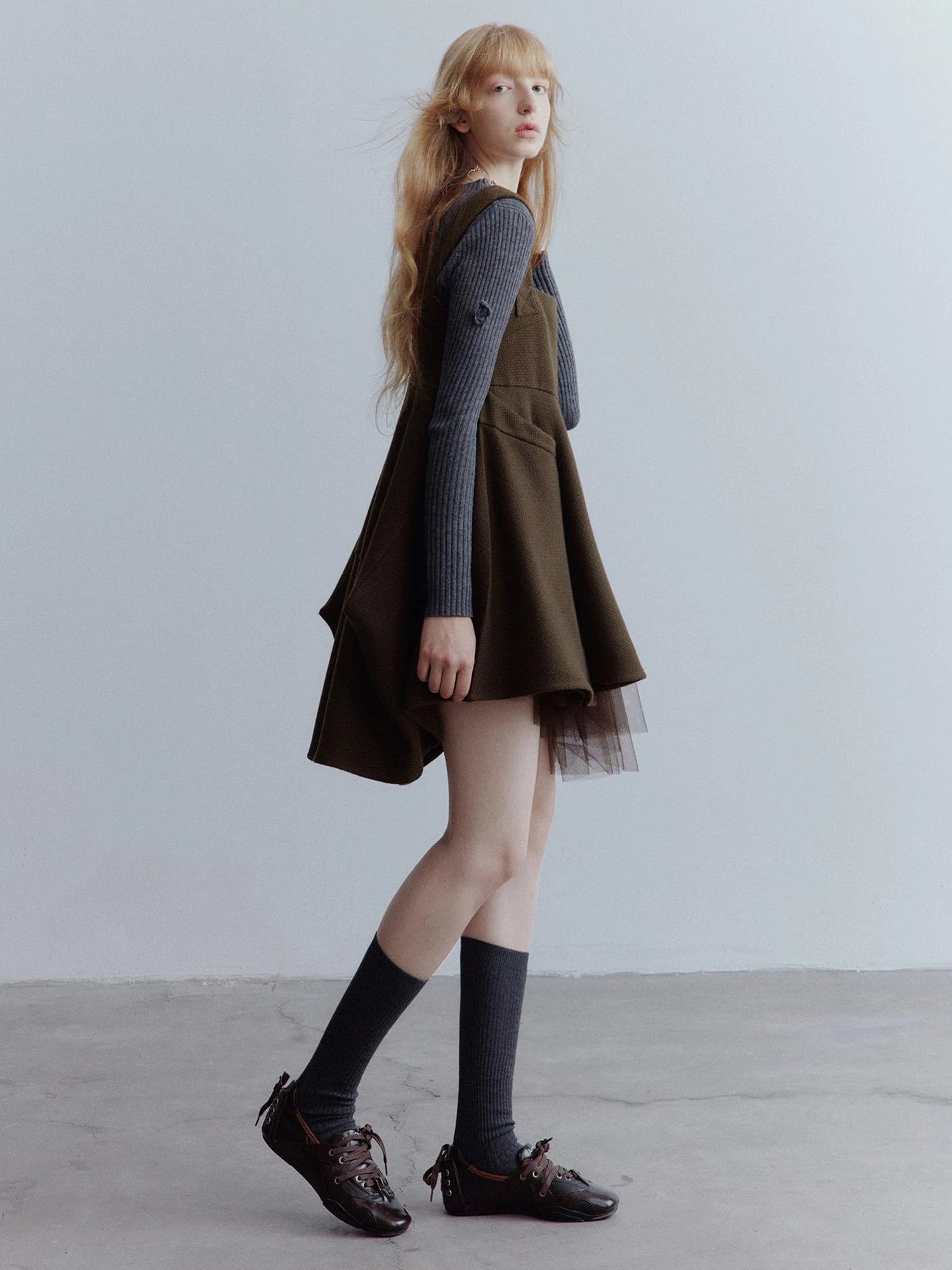 Manta Deconstructed A Line Dress With Layered Mesh