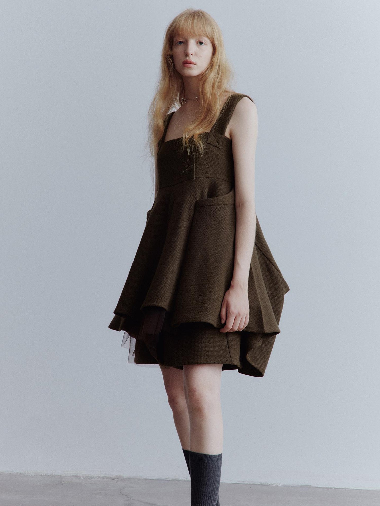 FUSSED Manta Deconstructed A Line Dress With Layered Mesh
