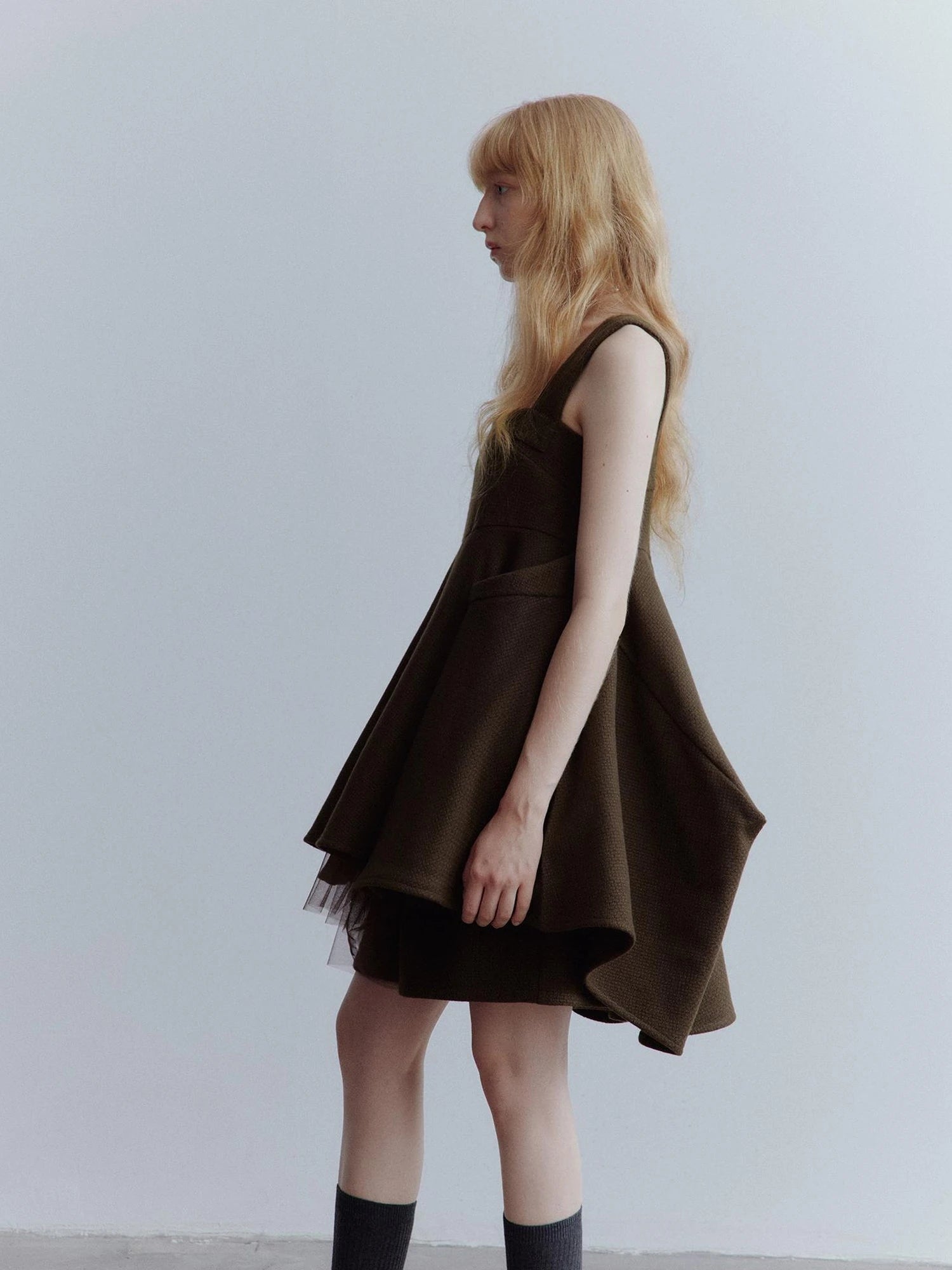 Manta Deconstructed A Line Dress With Layered Mesh