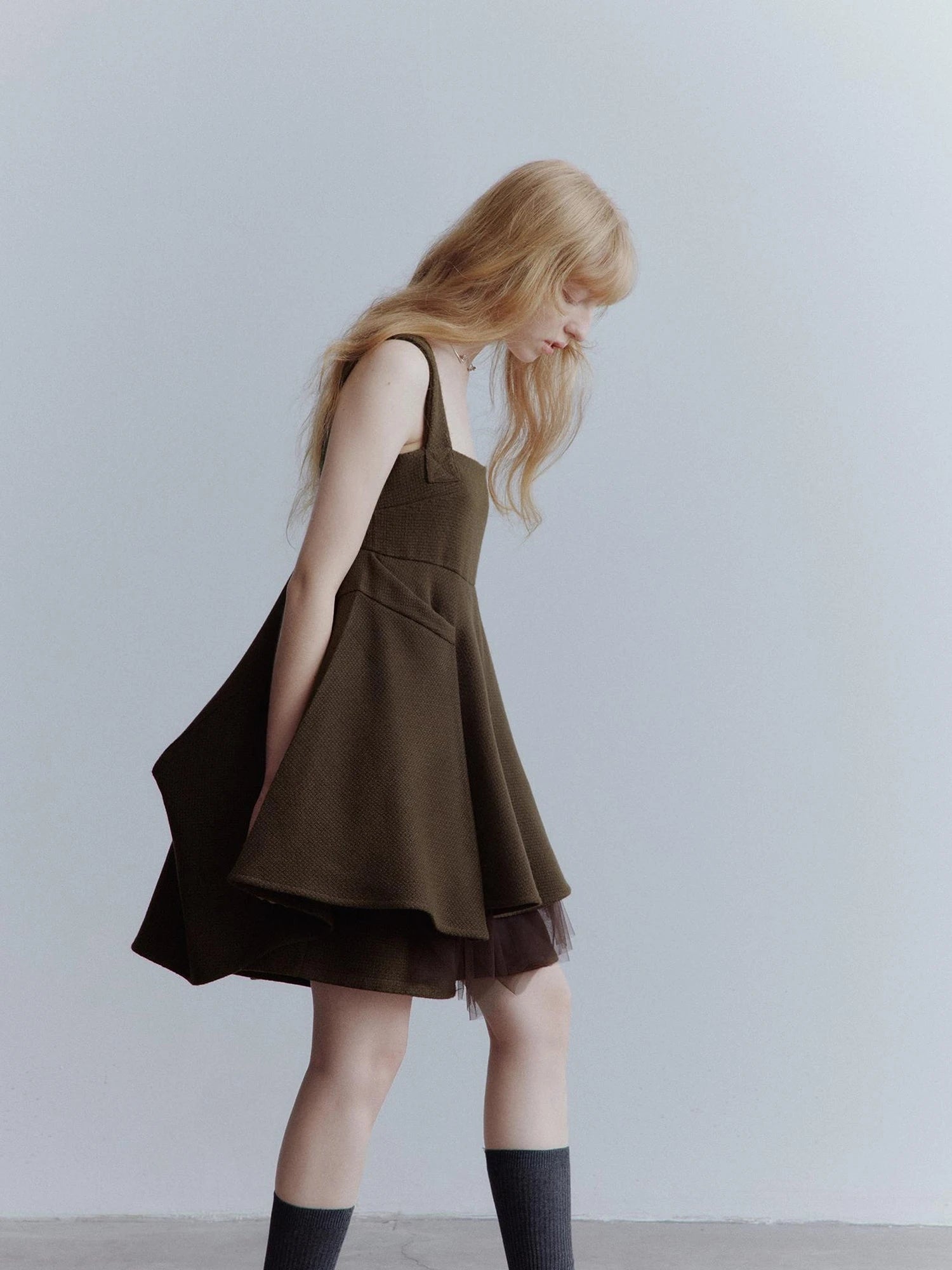 Manta Deconstructed A Line Dress With Layered Mesh