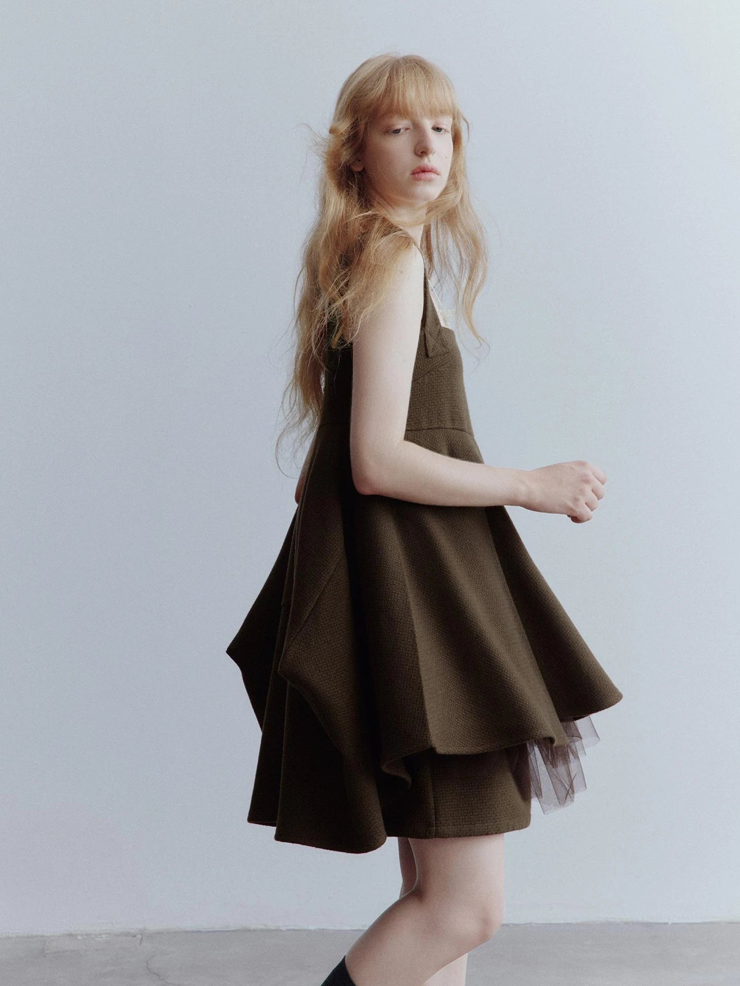 Manta Deconstructed A Line Dress With Layered Mesh