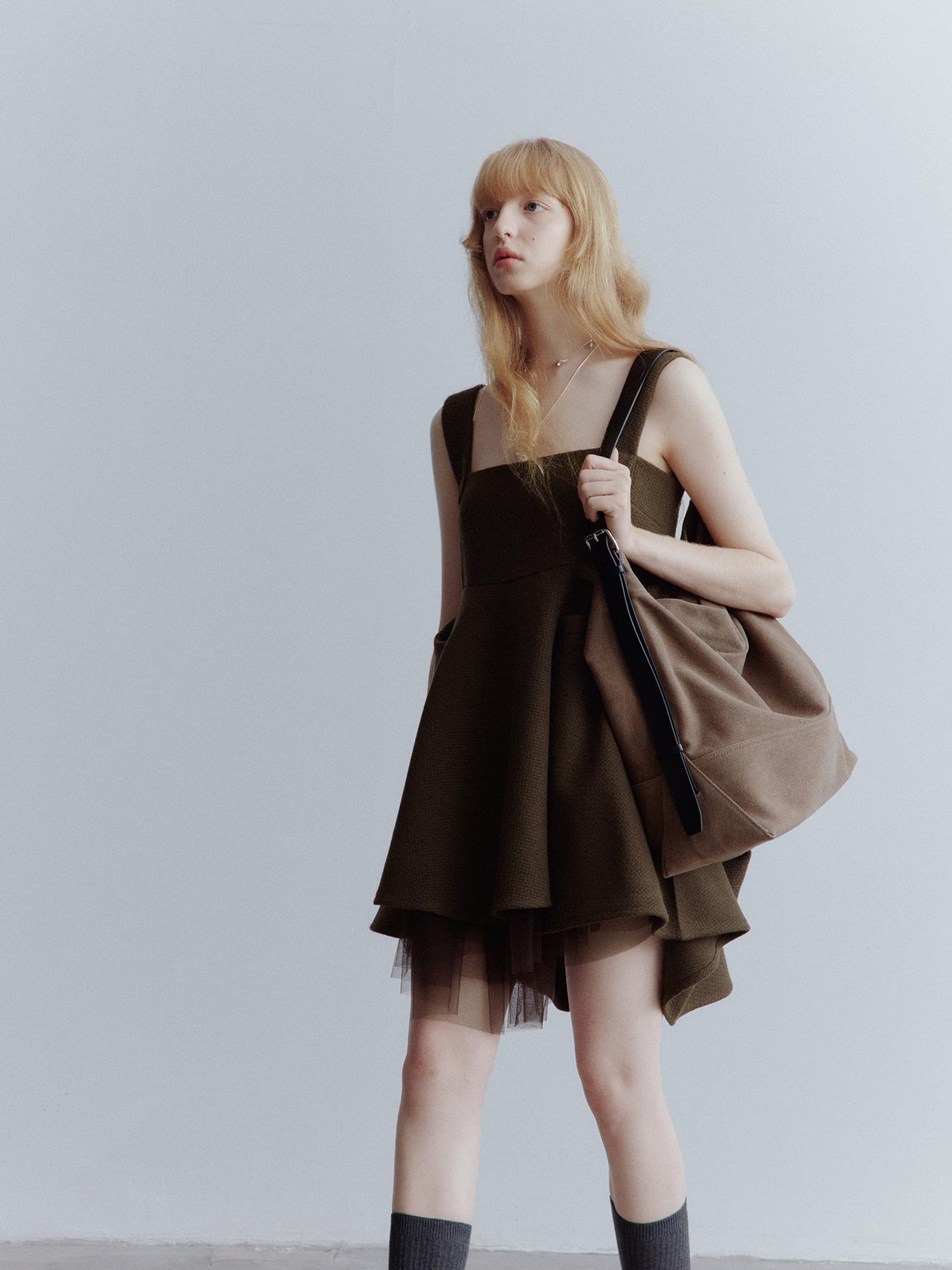 FUSSED Manta Deconstructed A Line Dress With Layered Mesh