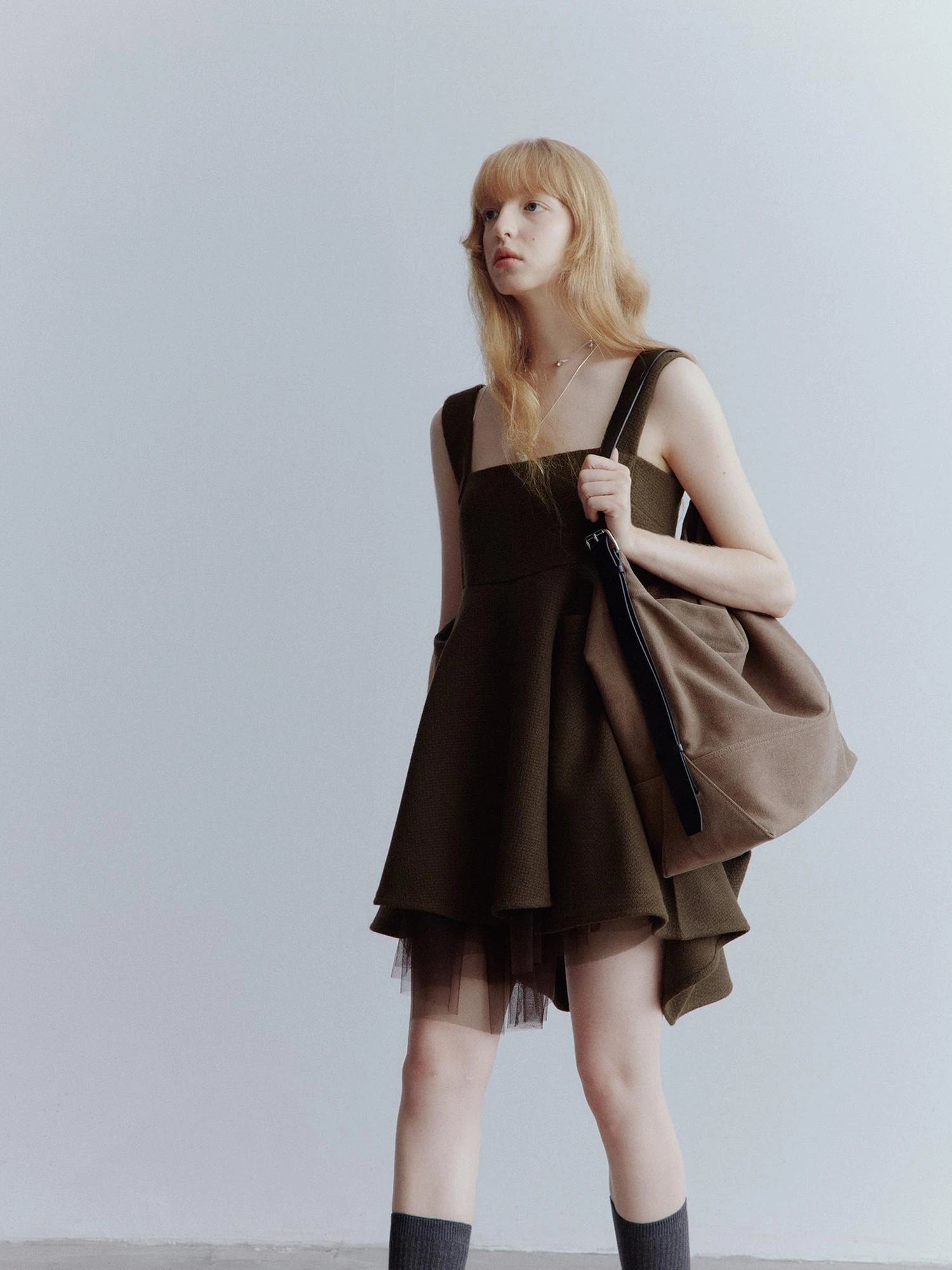 Manta Deconstructed A Line Dress With Layered Mesh