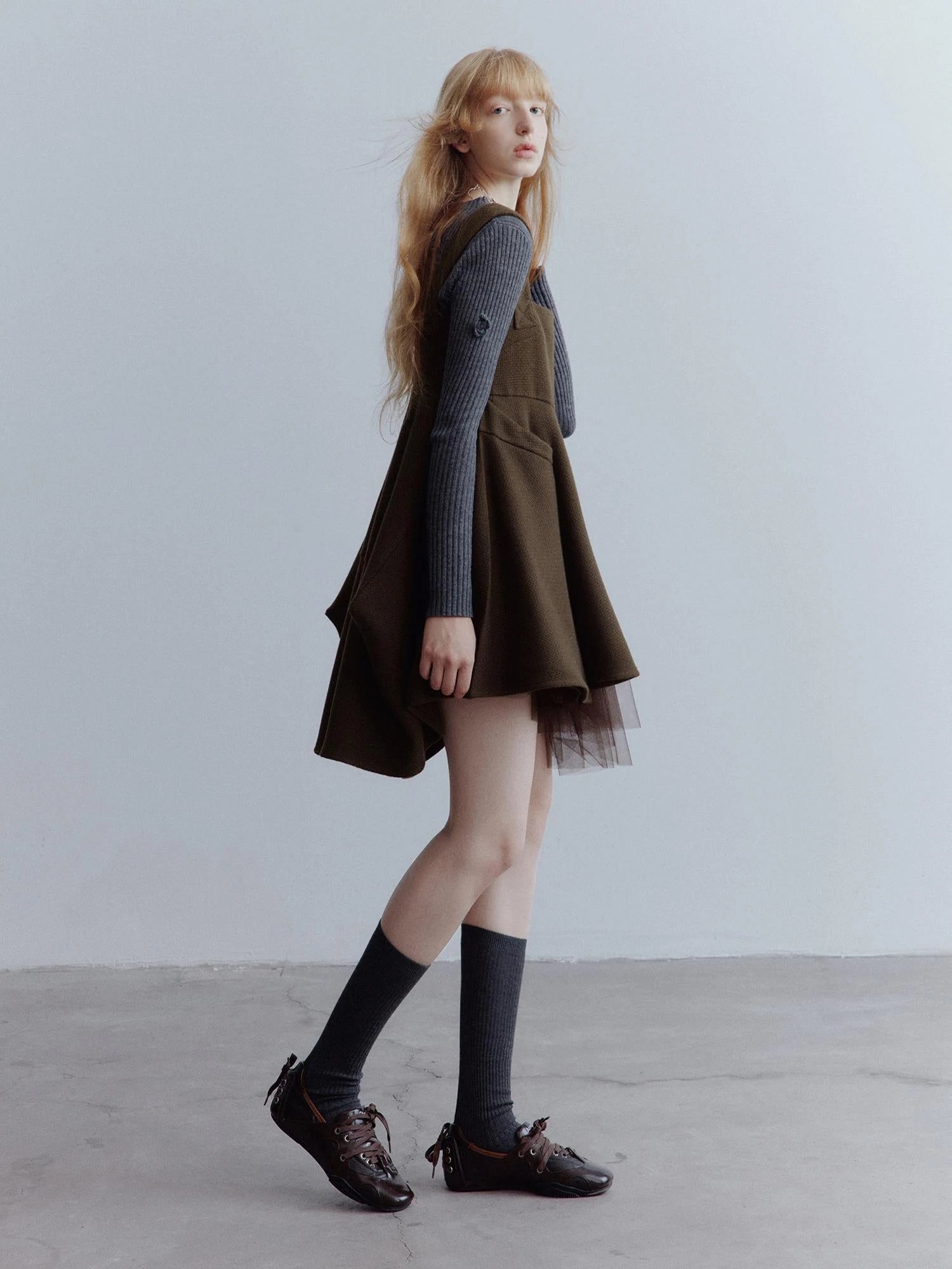Manta Deconstructed A Line Dress With Layered Mesh