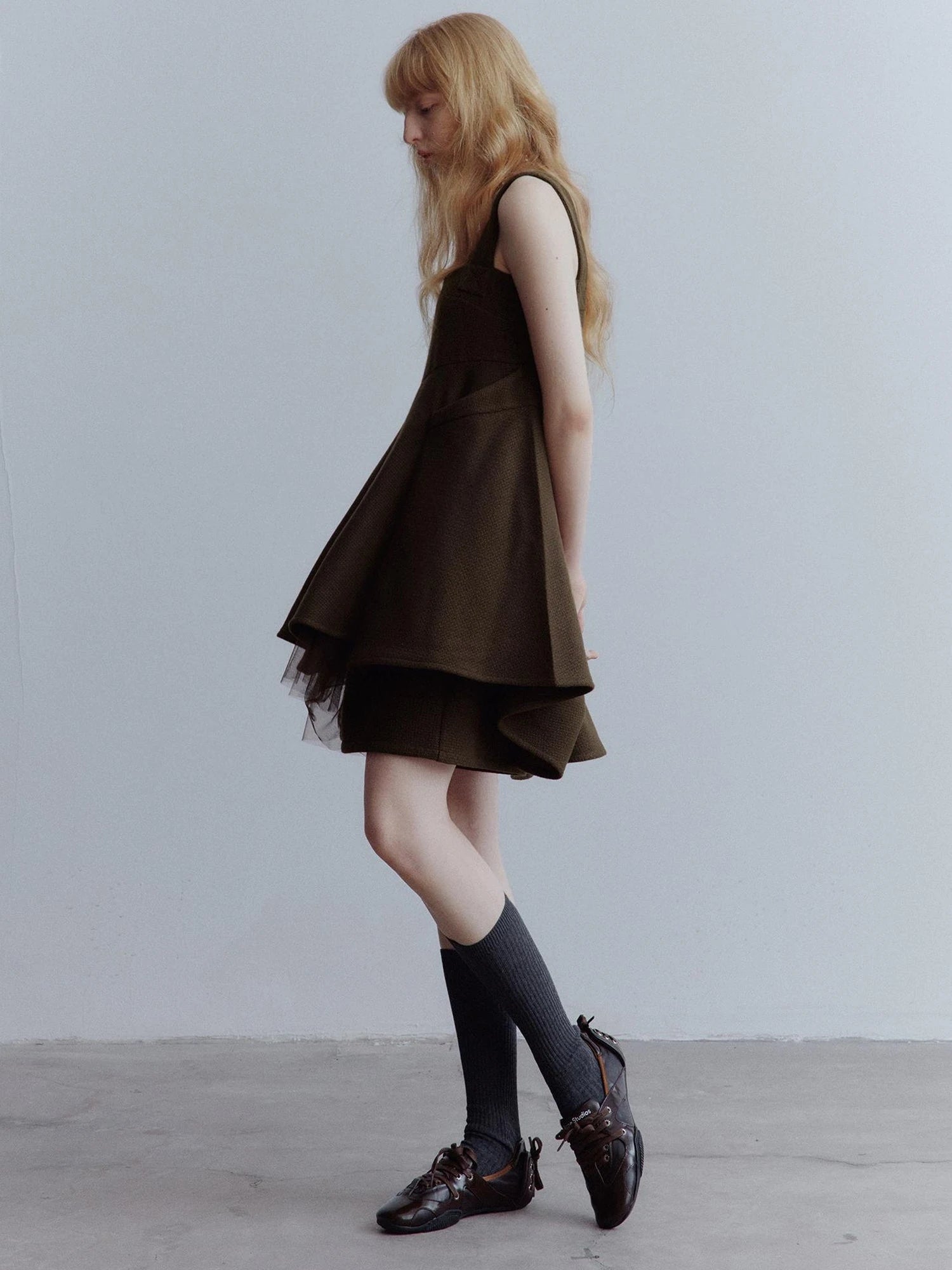 Manta Deconstructed A Line Dress With Layered Mesh