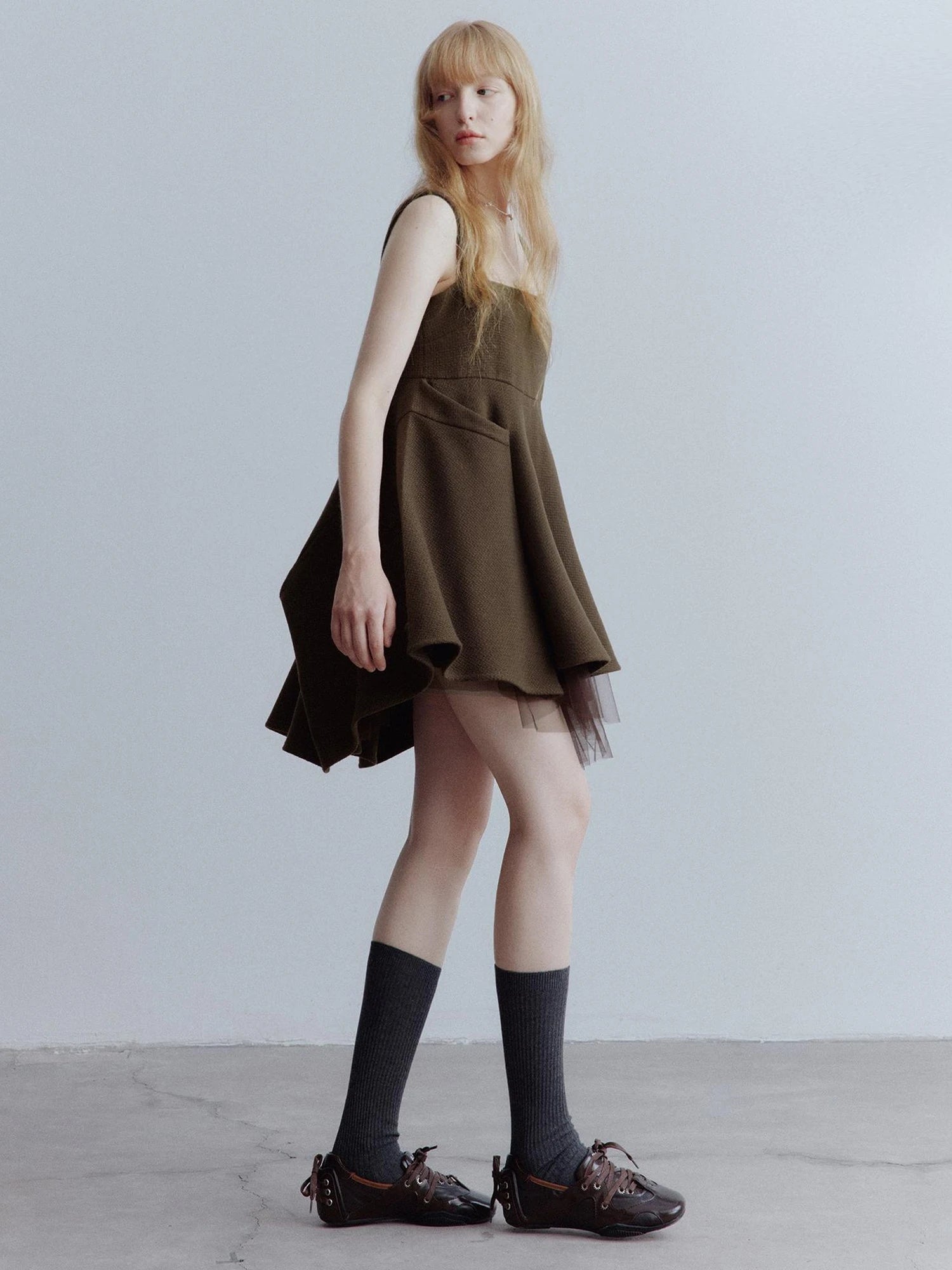Manta Deconstructed A Line Dress With Layered Mesh