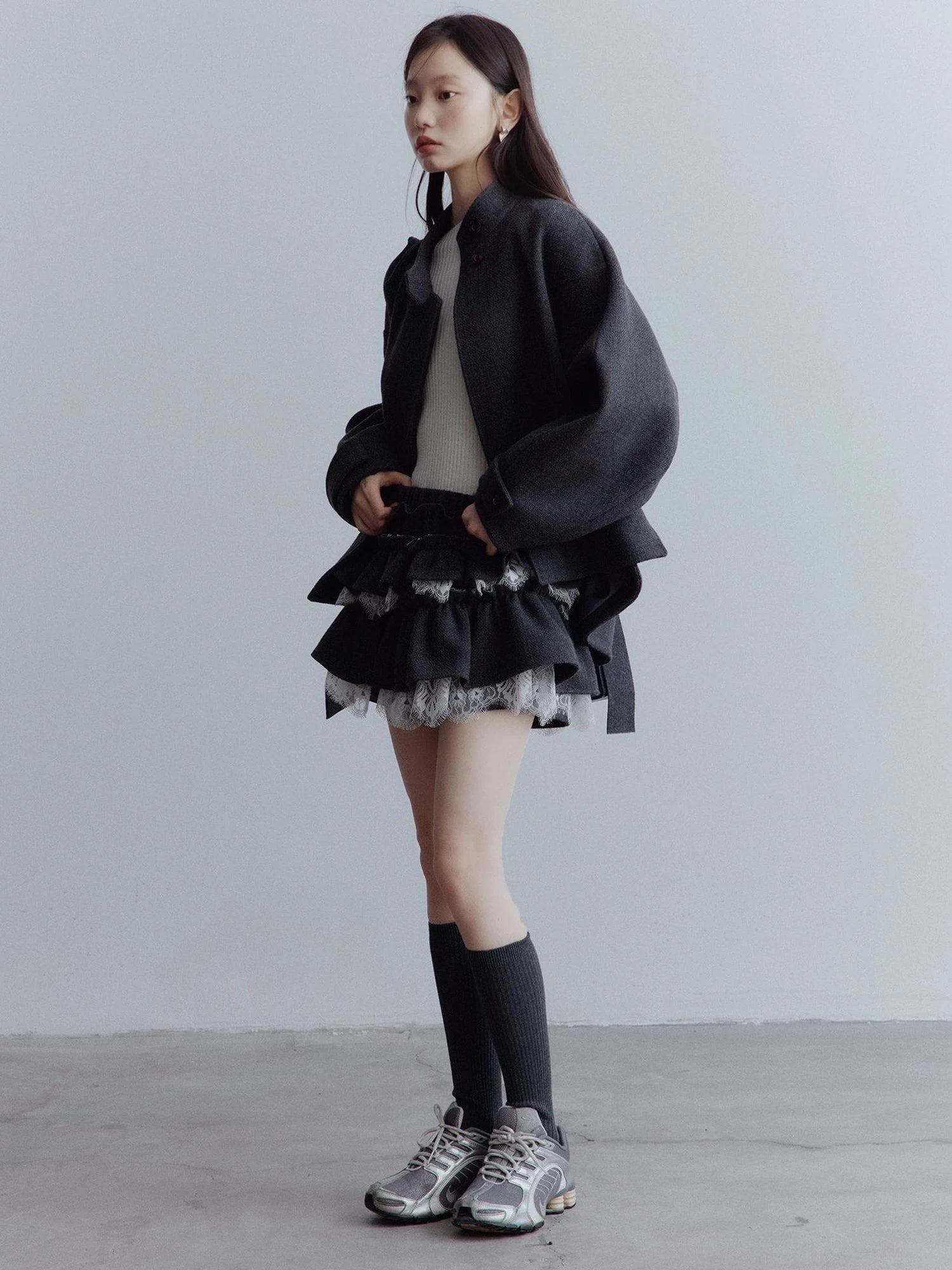 Manta Wool Blend Textured Asymmetric Collar Coat