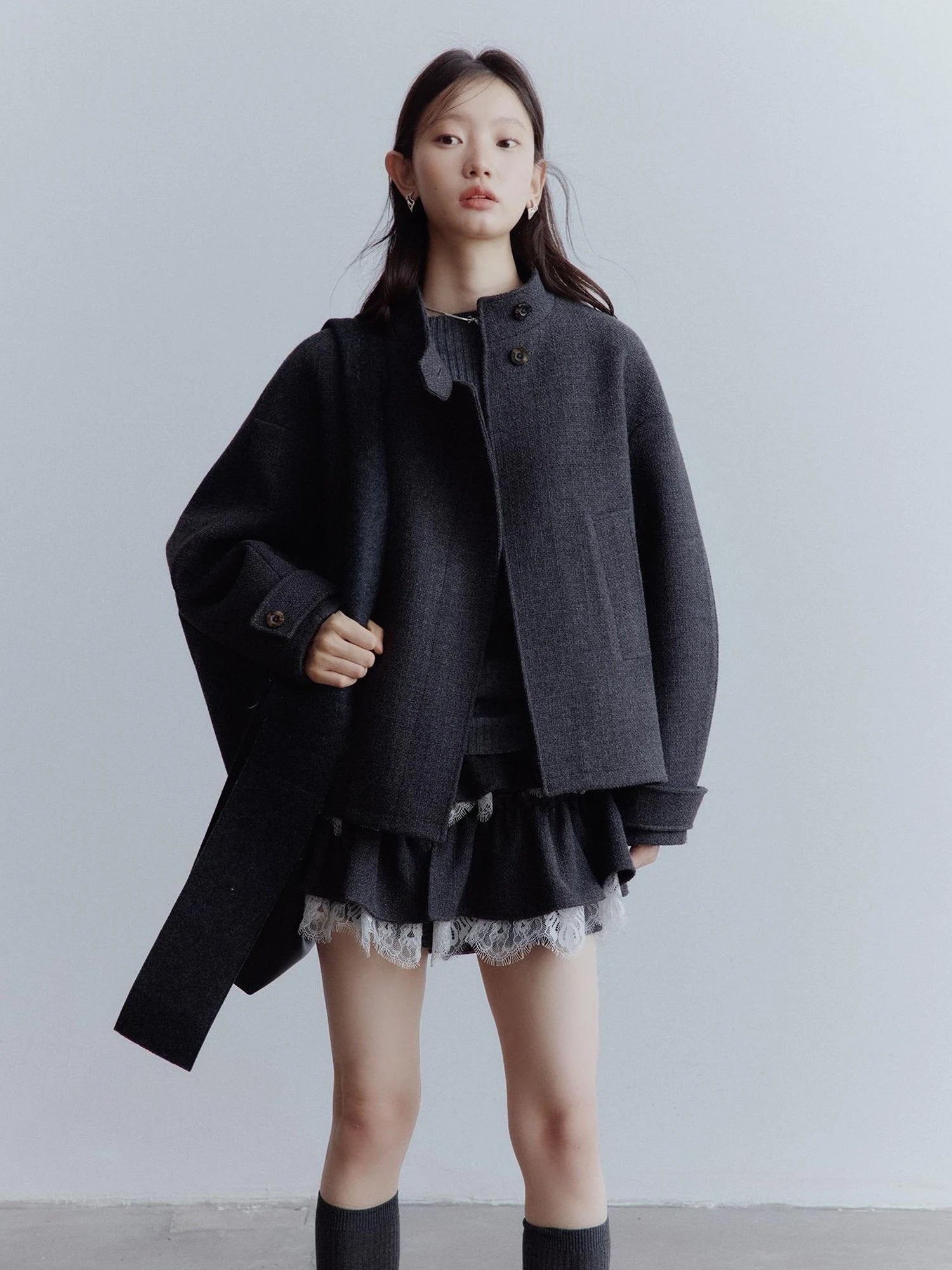 Manta Wool Blend Textured Asymmetric Collar Coat