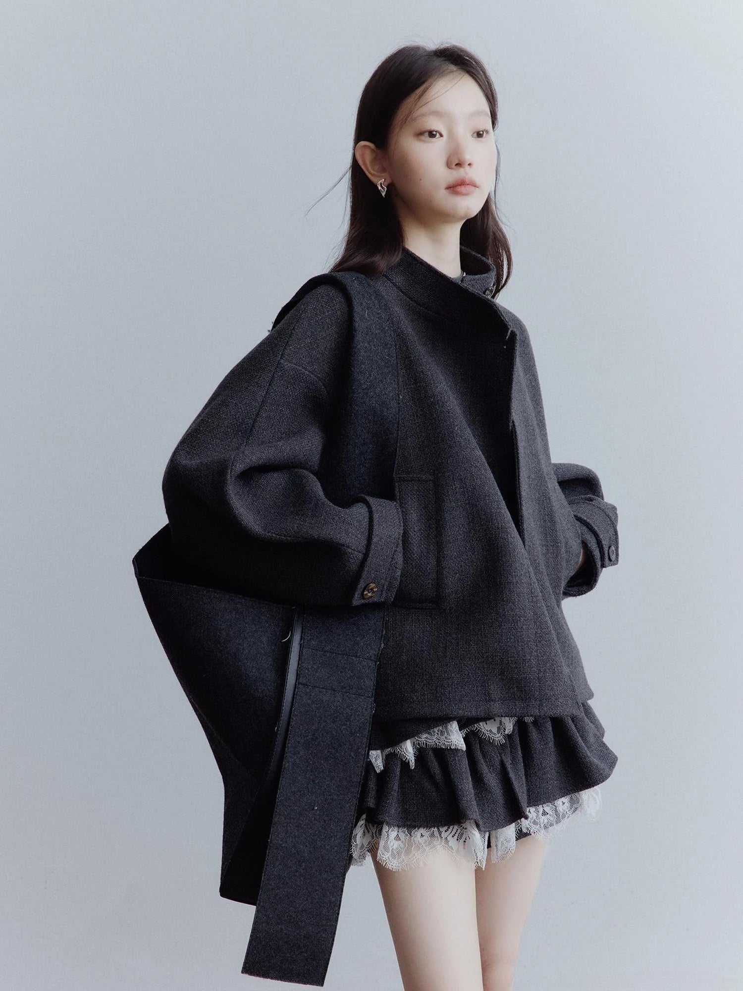 Manta Wool Blend Textured Asymmetric Collar Coat