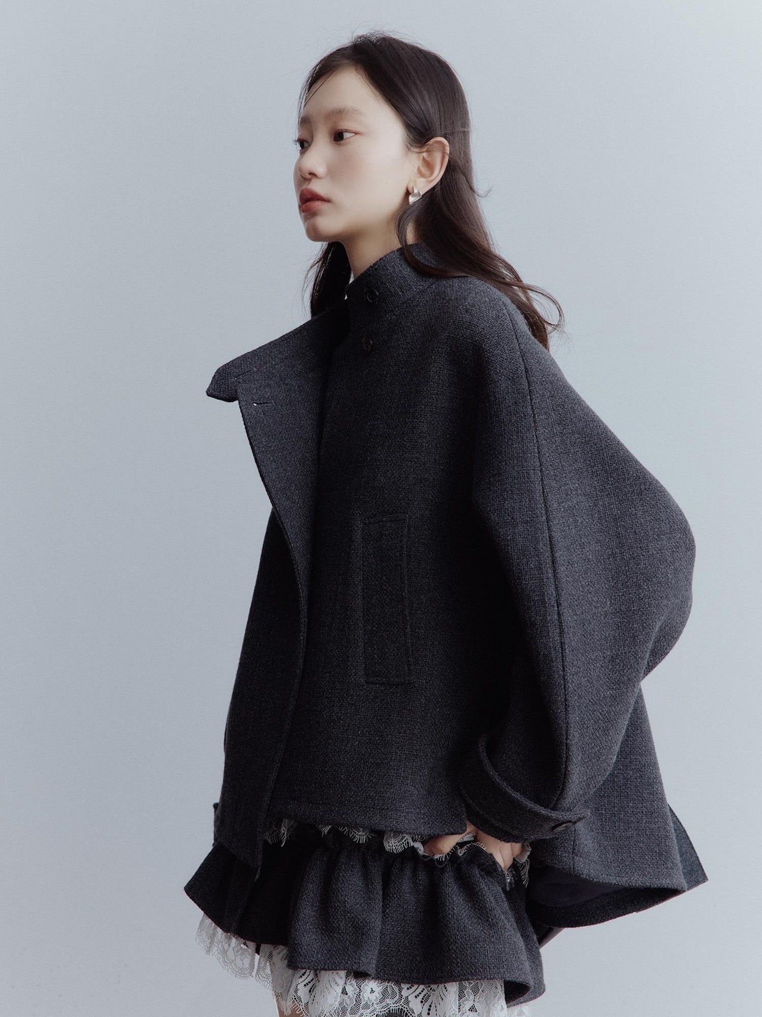 FUSSED Manta Wool Blend Textured Asymmetric Collar Coat