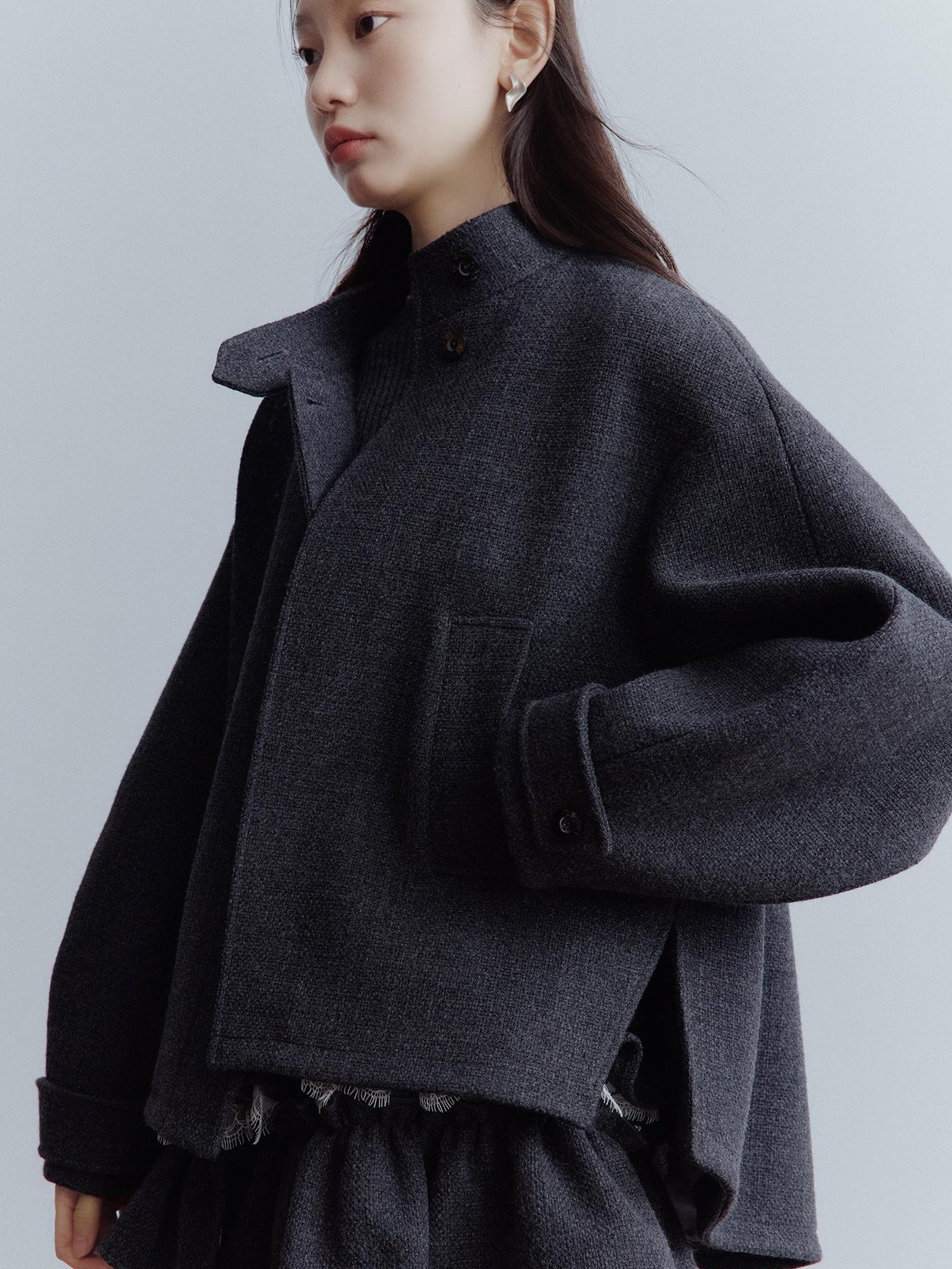 FUSSED Manta Wool Blend Textured Asymmetric Collar Coat