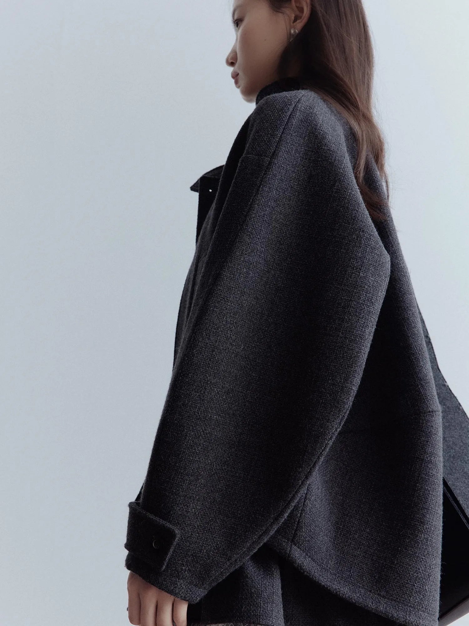 Manta Wool Blend Textured Asymmetric Collar Coat