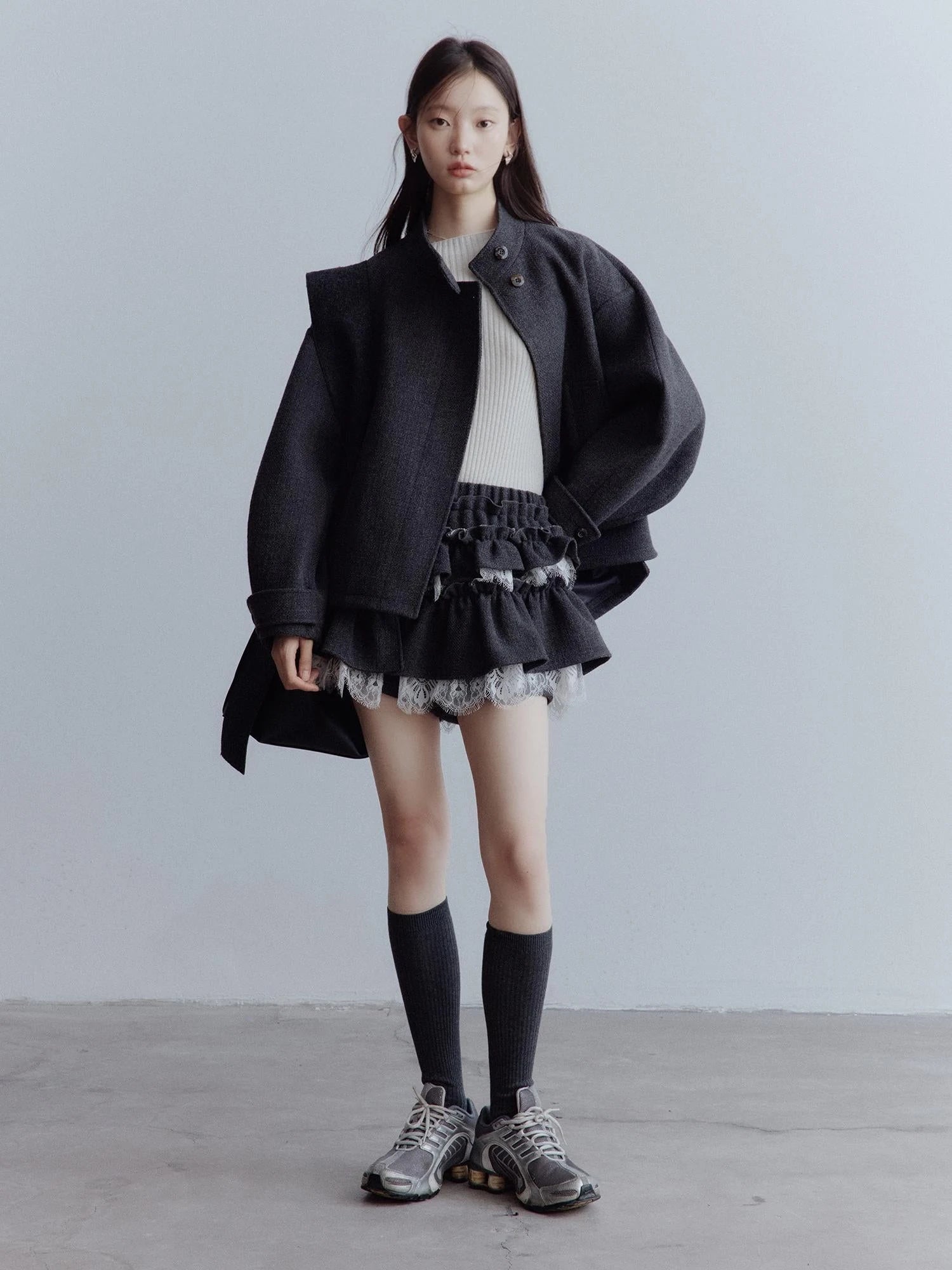 Manta Wool Blend Textured Asymmetric Collar Coat