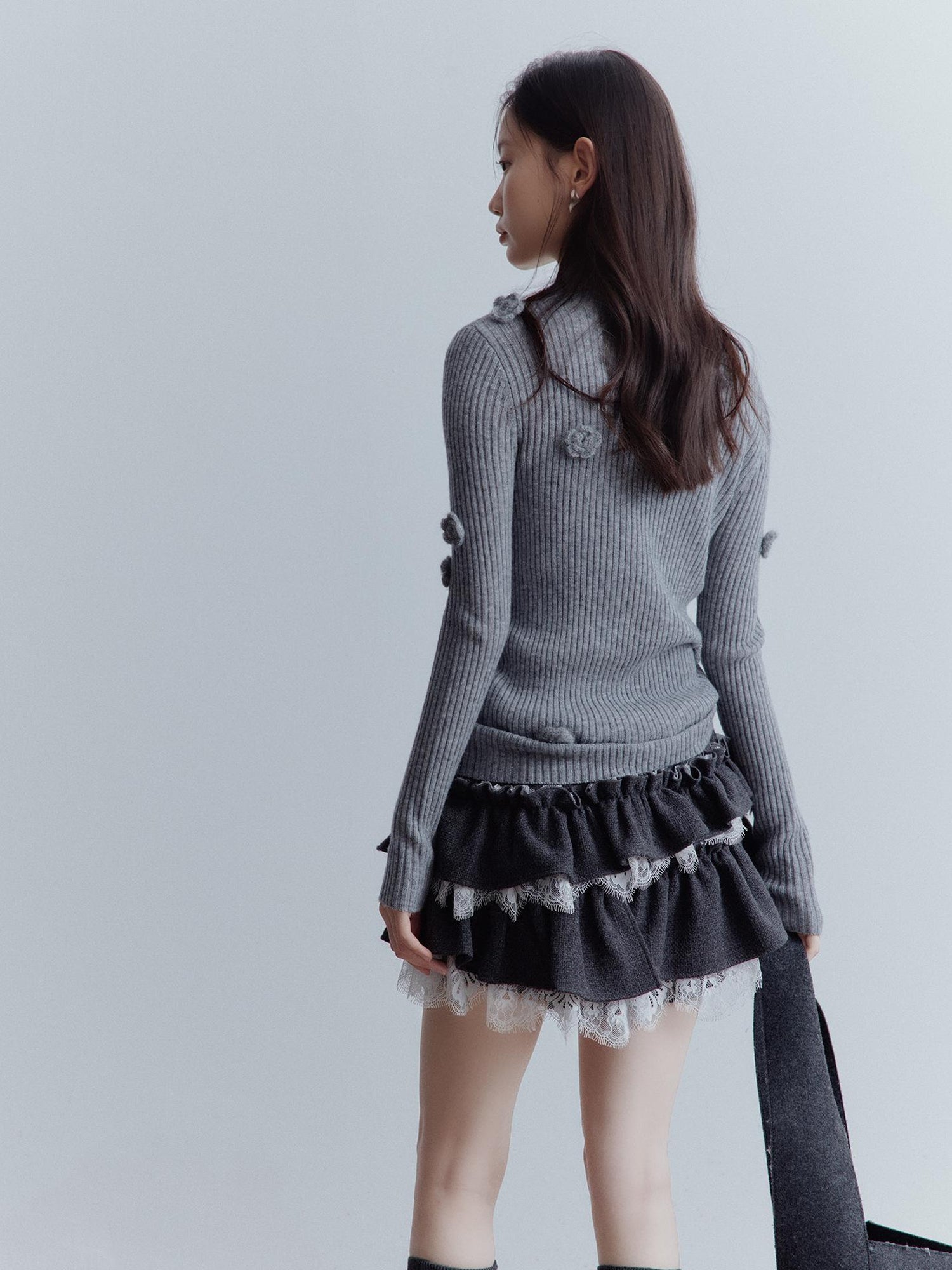 FUSSED Manta Wool Lace Asymmetrical A Line Skort In Meteor Grey