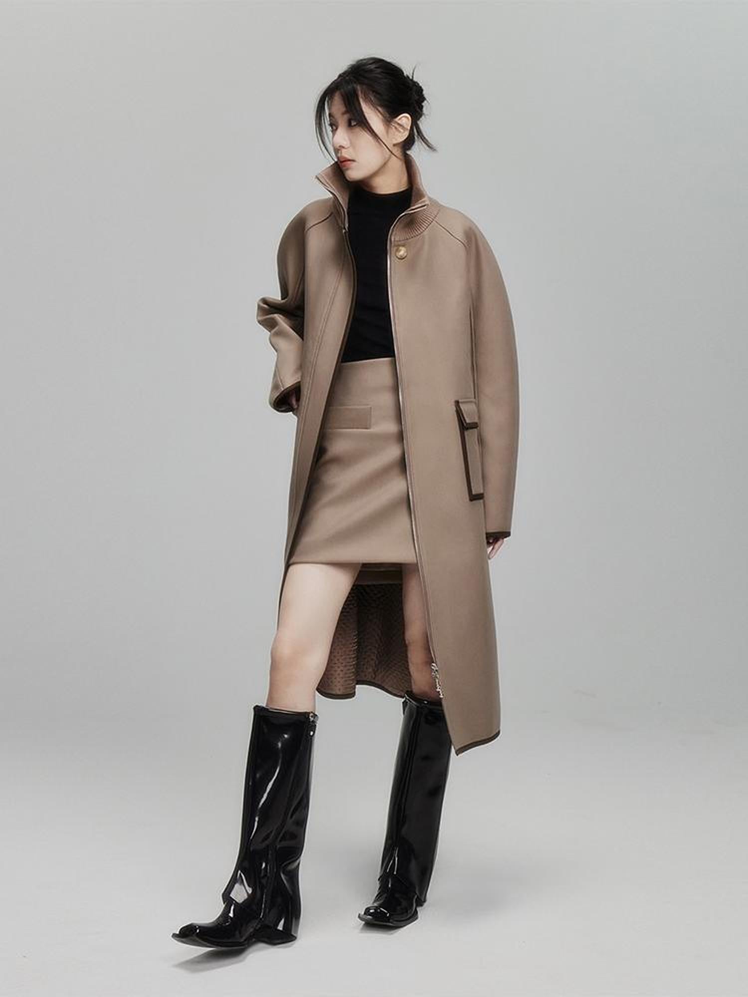 FUSSED Metallic Taupe Silk Touch Quilted Trench Coat