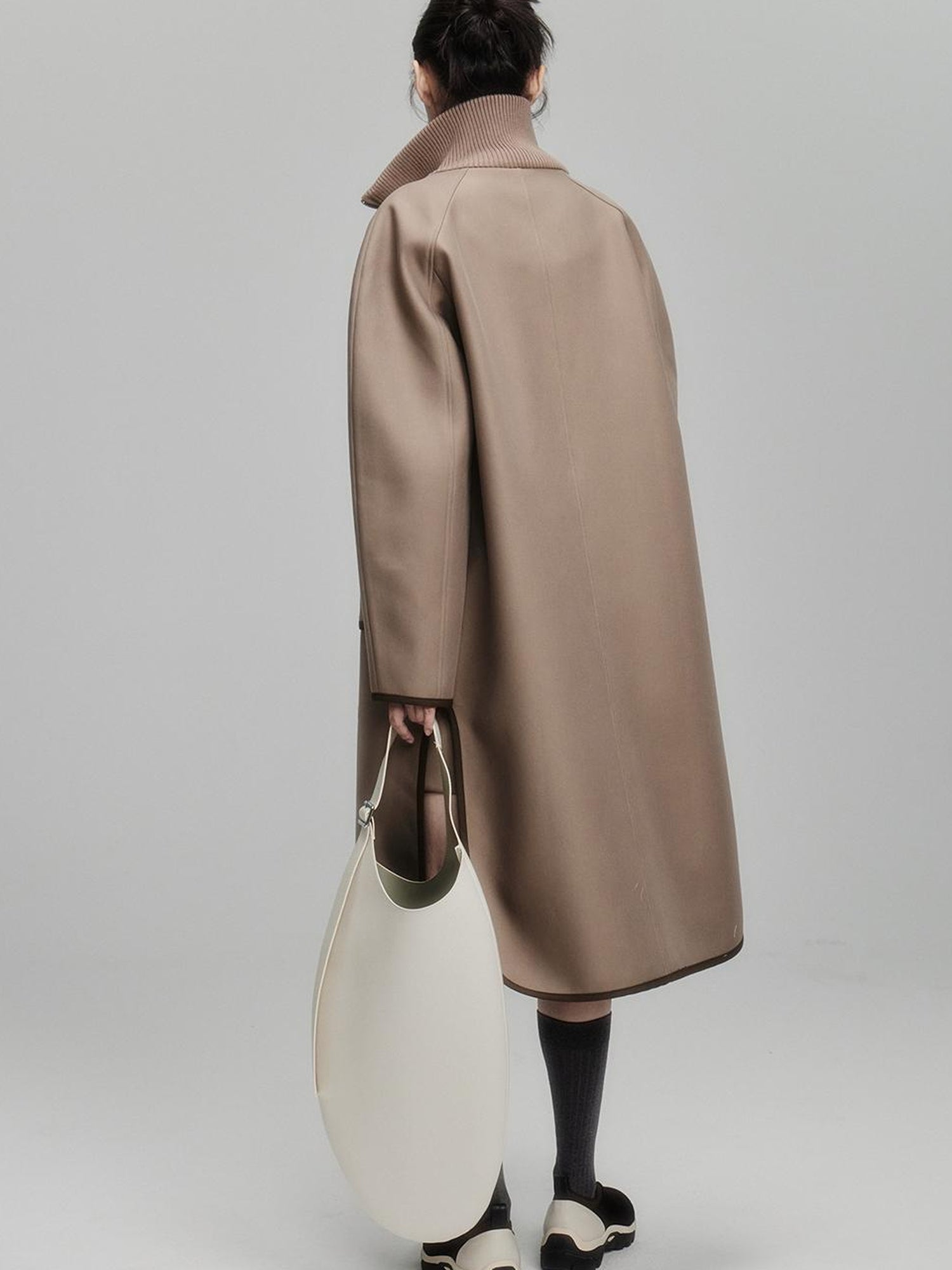 FUSSED Metallic Taupe Silk Touch Quilted Trench Coat