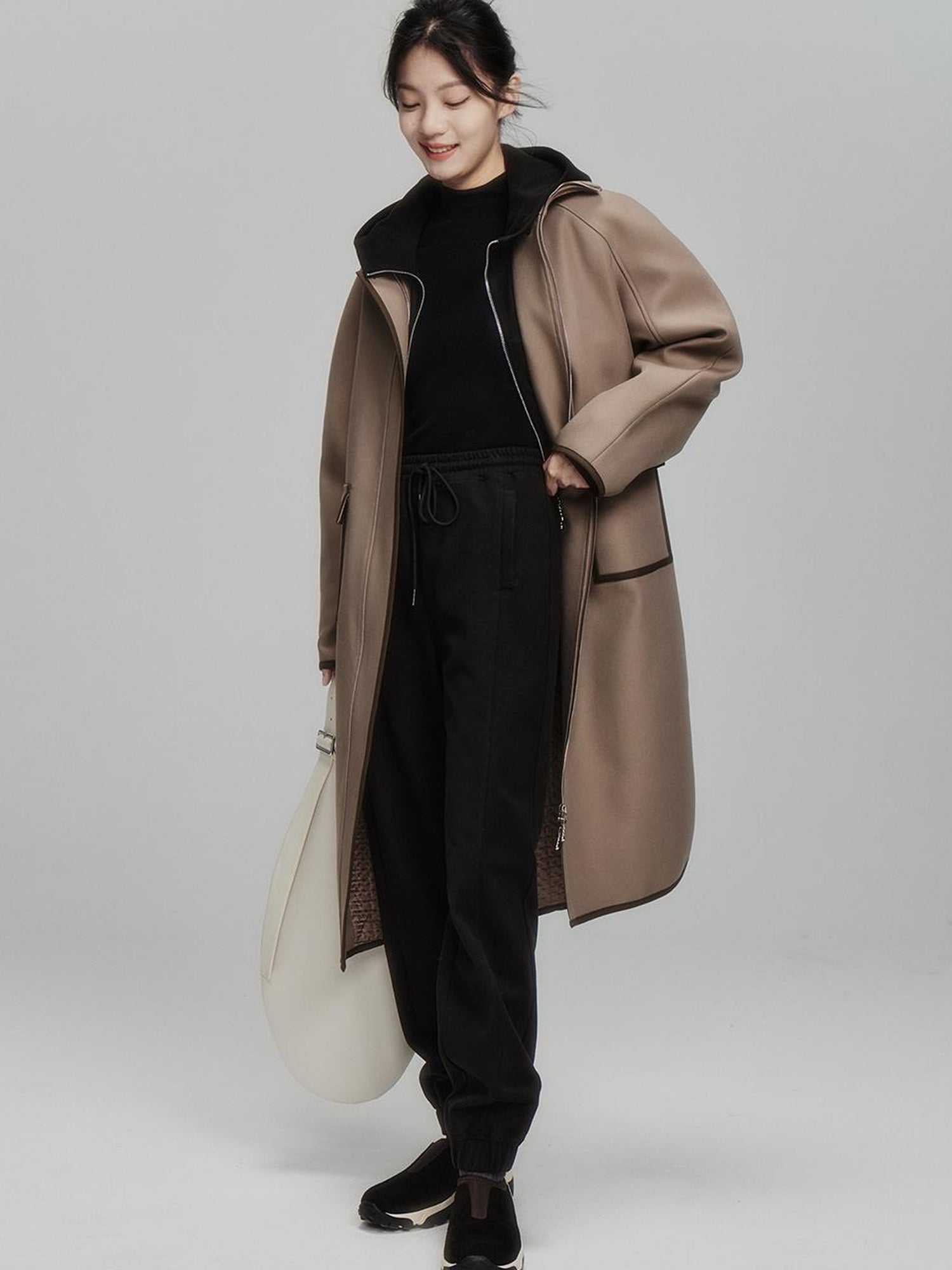 FUSSED Metallic Taupe Silk Touch Quilted Trench Coat