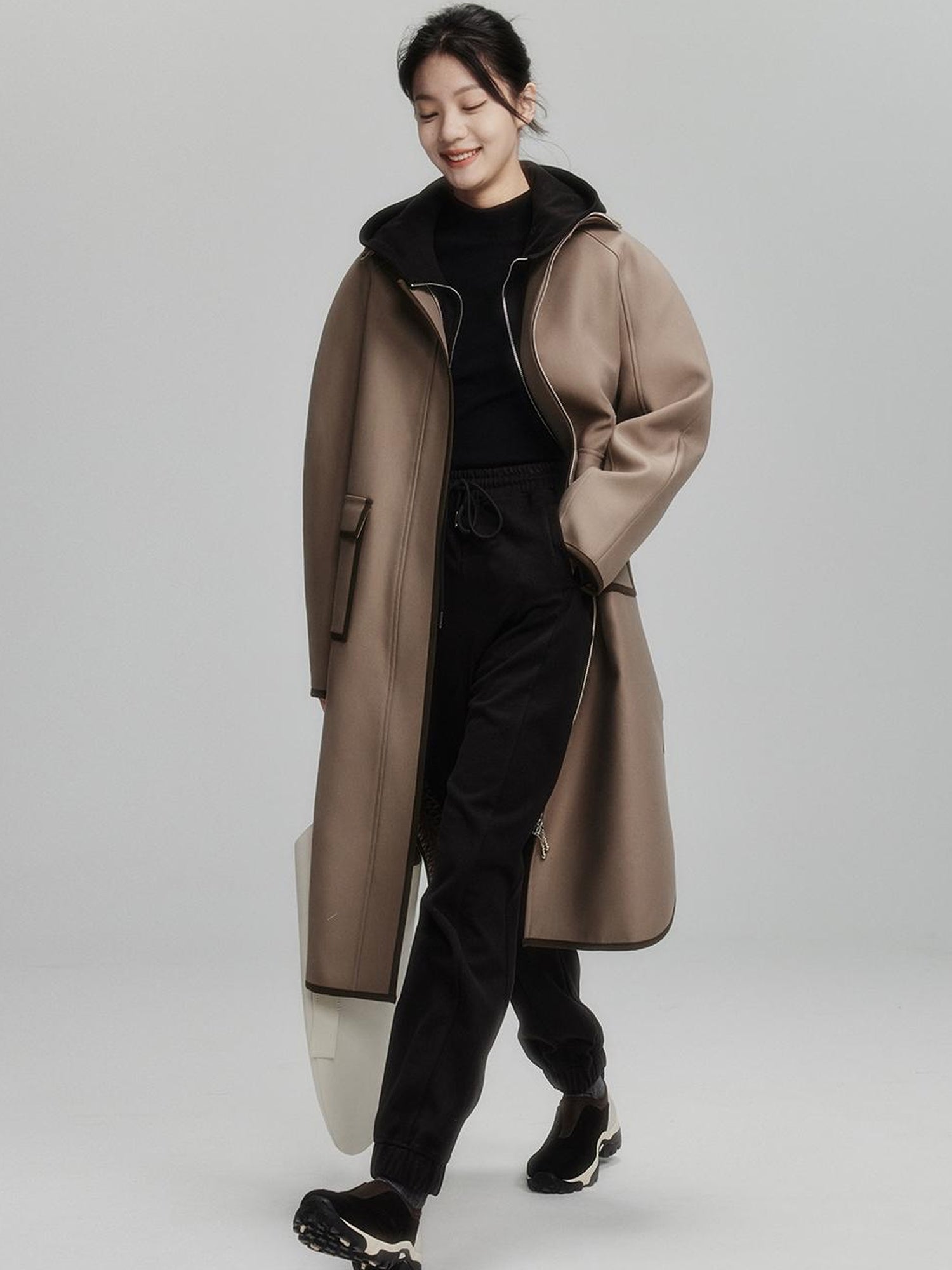 FUSSED Metallic Taupe Silk Touch Quilted Trench Coat