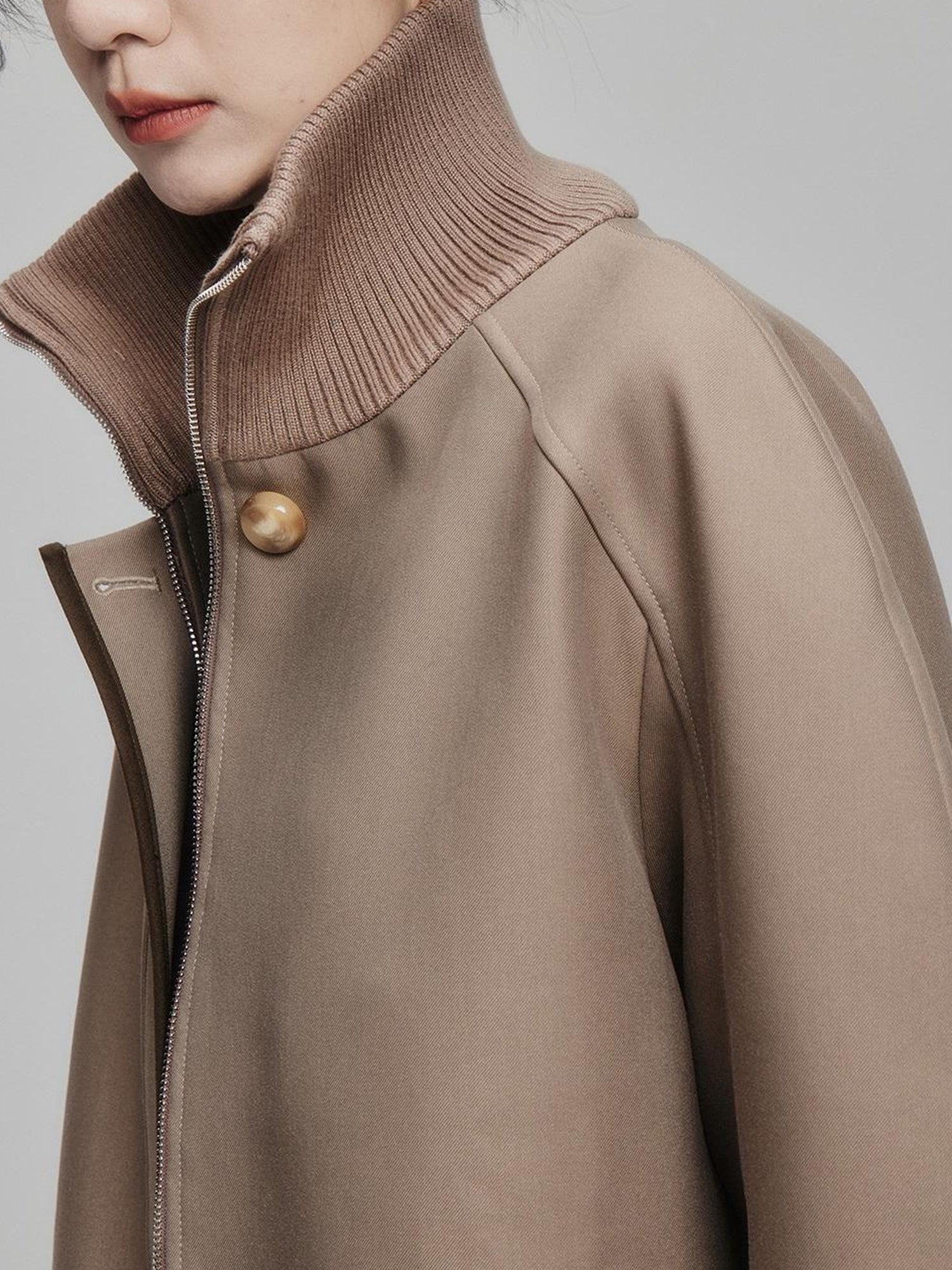 FUSSED Metallic Taupe Silk Touch Quilted Trench Coat