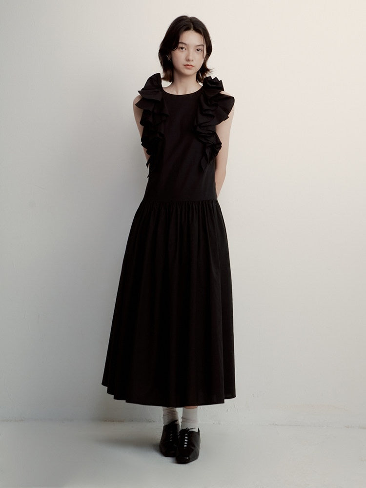 FUSSED_Midnight_Black_Asymmetric_Ruffle_Sleeveless_Women&