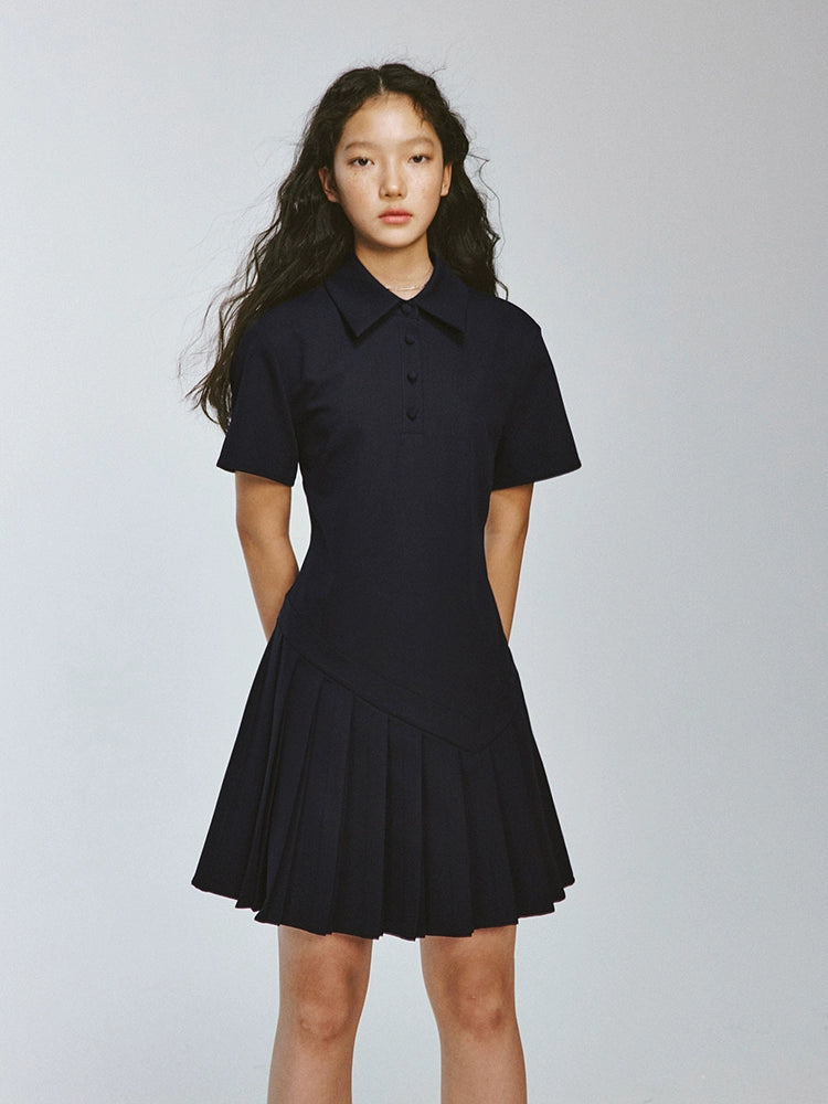 FUSSED_Midnight_Blue_Asymmetrical_Pleated_Quilted_Polo_Dress_MISSTT