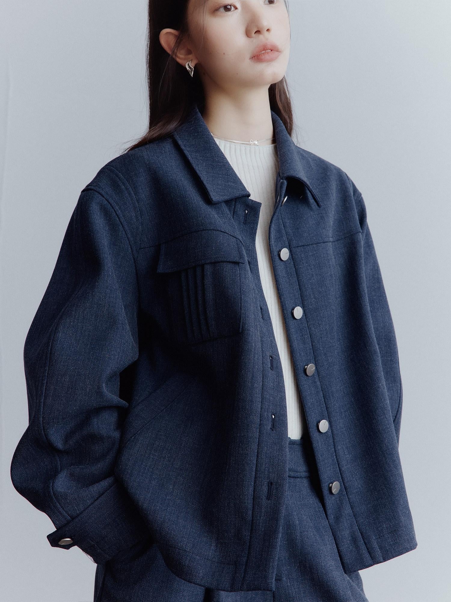 FUSSED Midnight Blue Deconstructed Lapel Utility Women&