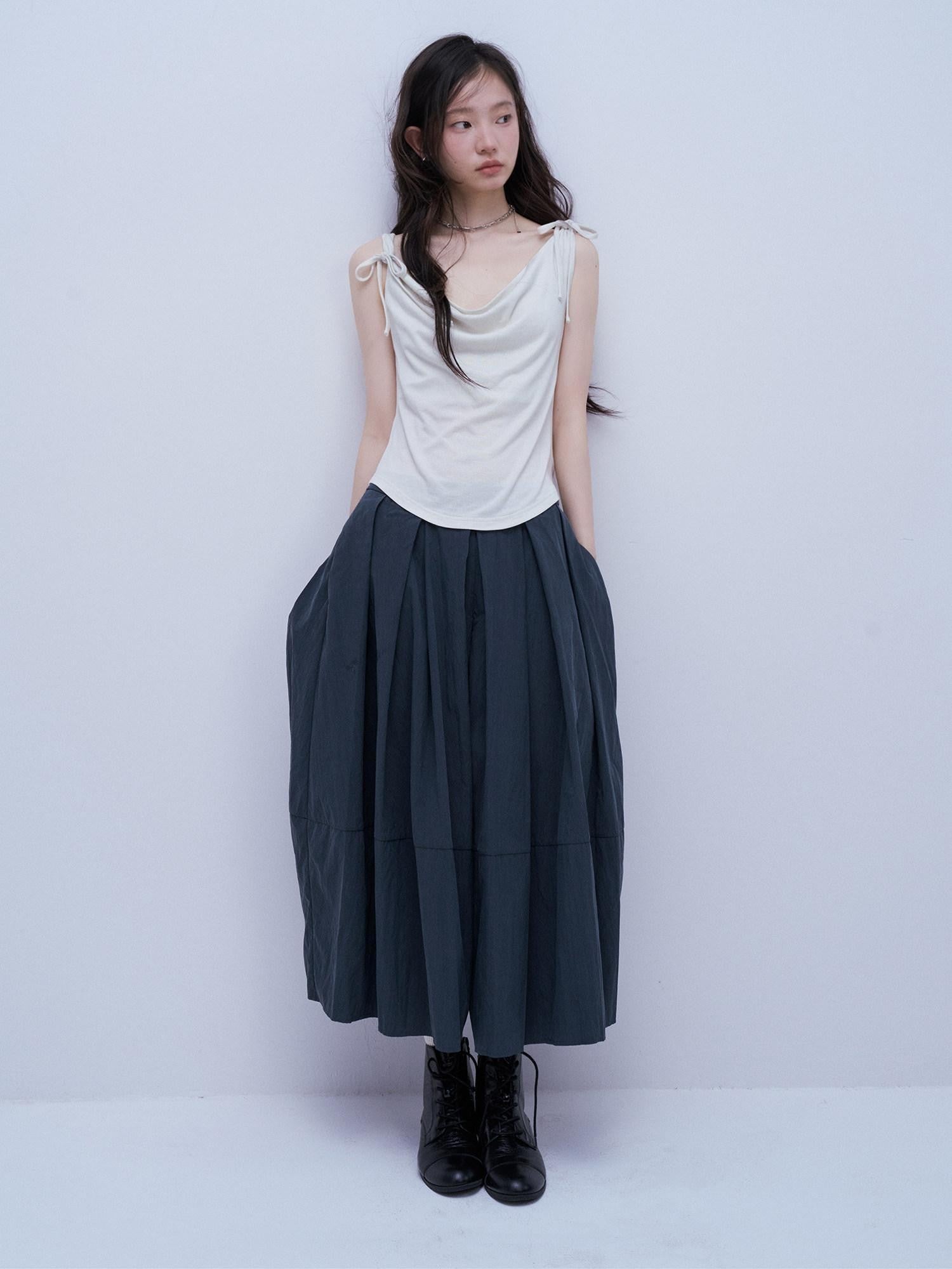 FUSSED Midnight Blue Layered Pleated Distressed Wide Leg Women&