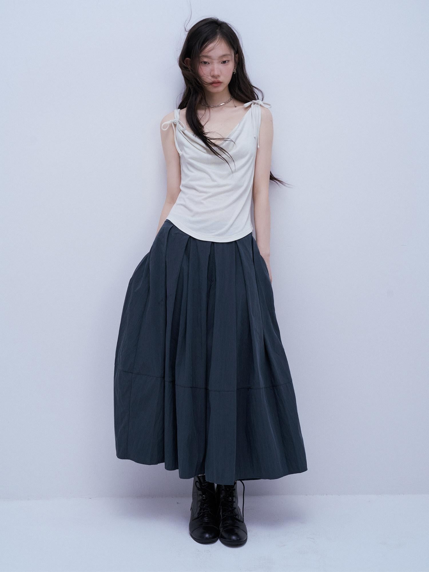 FUSSED Midnight Blue Layered Pleated Distressed Wide Leg Women&