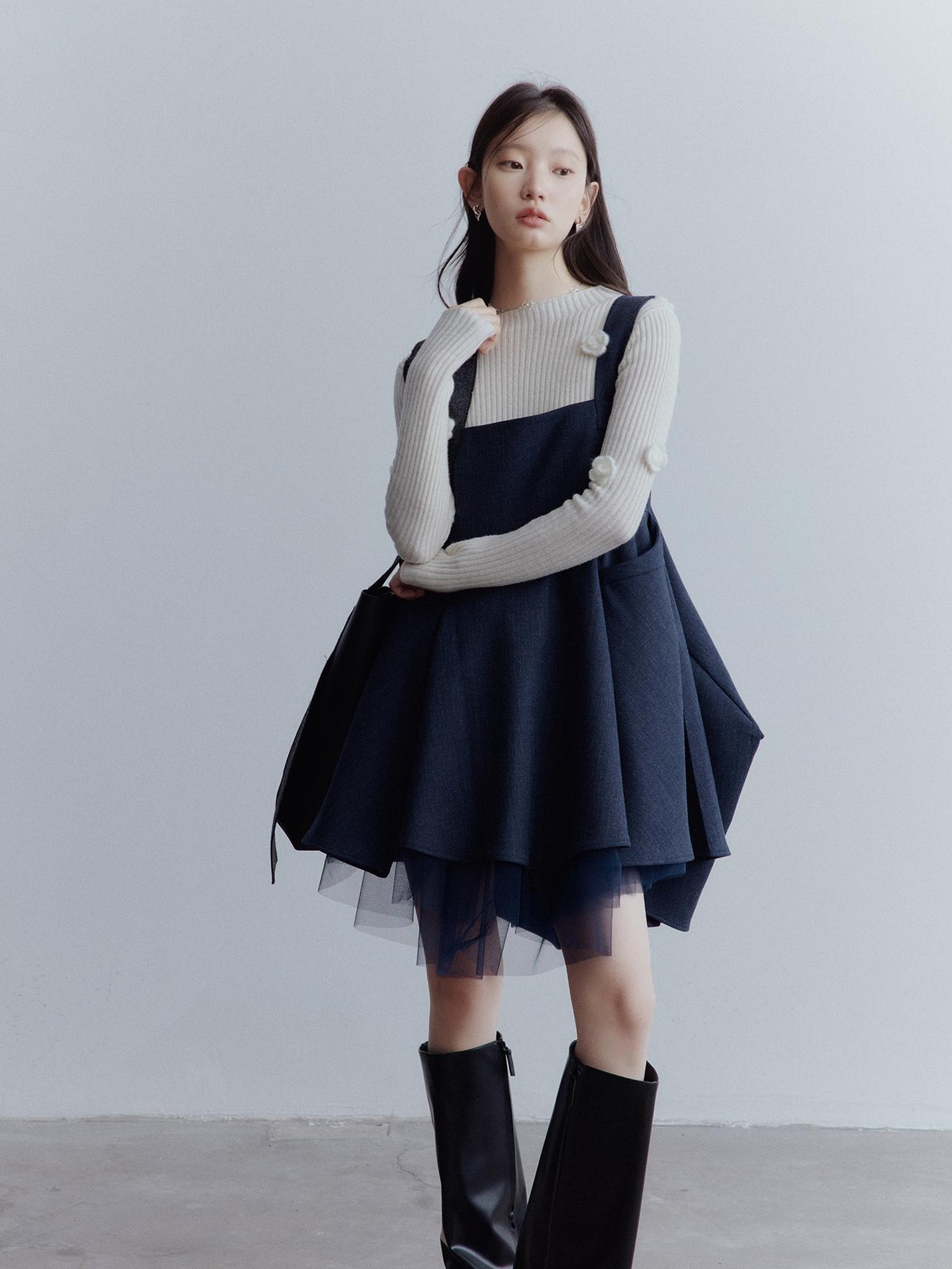 FUSSED Midnight Blue Manta Ray Deconstructed Layered Tulle Babydoll Dress