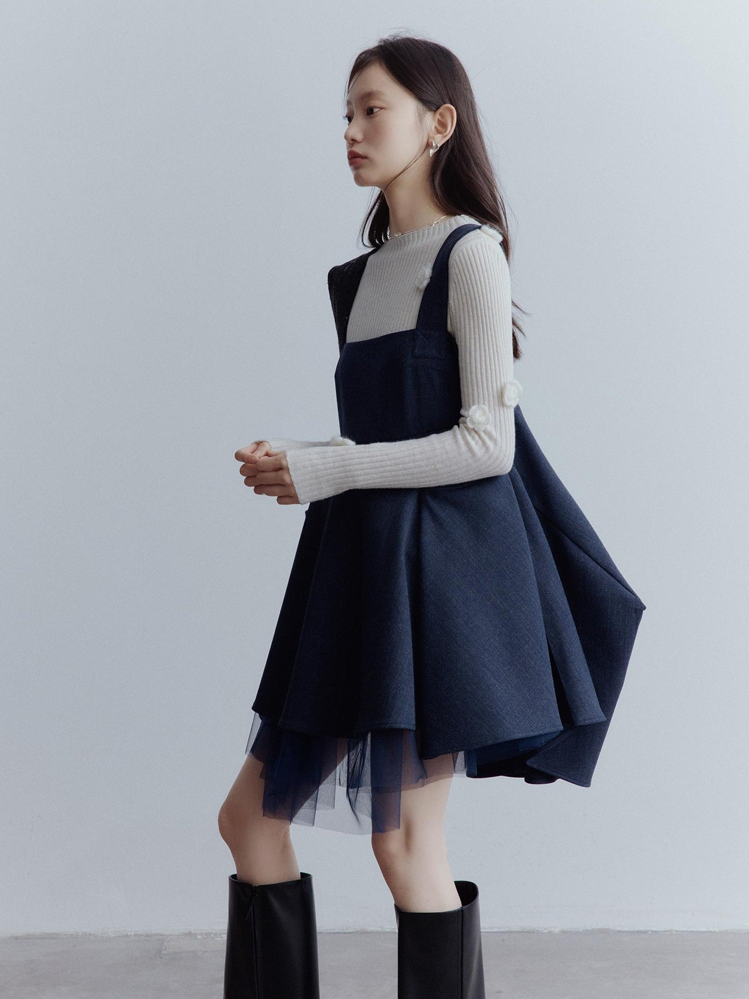 FUSSED Midnight Blue Manta Ray Deconstructed Layered Tulle Babydoll Dress