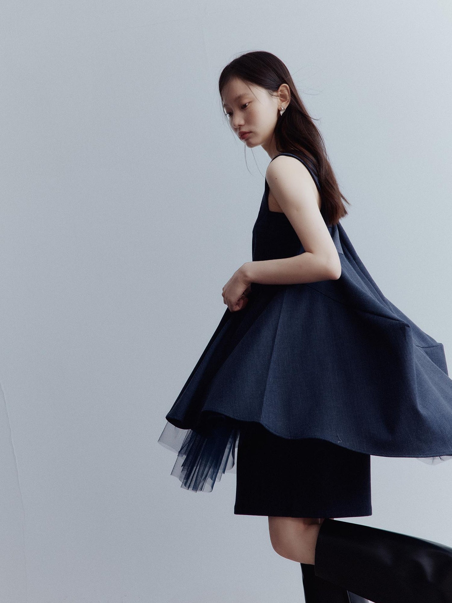 FUSSED Midnight Blue Manta Ray Deconstructed Layered Tulle Babydoll Dress