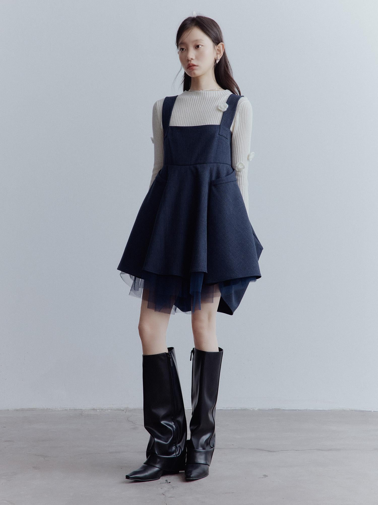 FUSSED Midnight Blue Manta Ray Deconstructed Layered Tulle Babydoll Dress