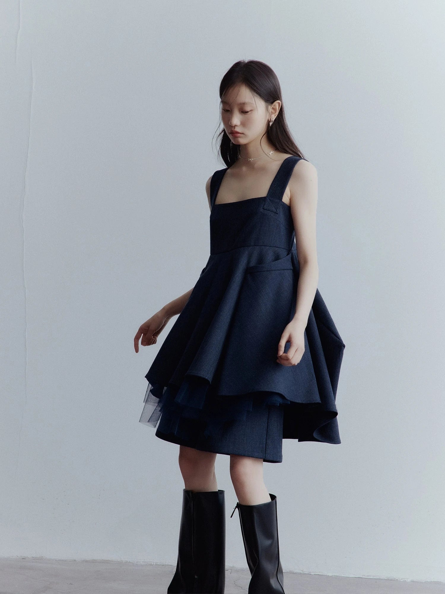 Midnight Blue Manta Ray Deconstructed Layered Tulle Babydoll Dress