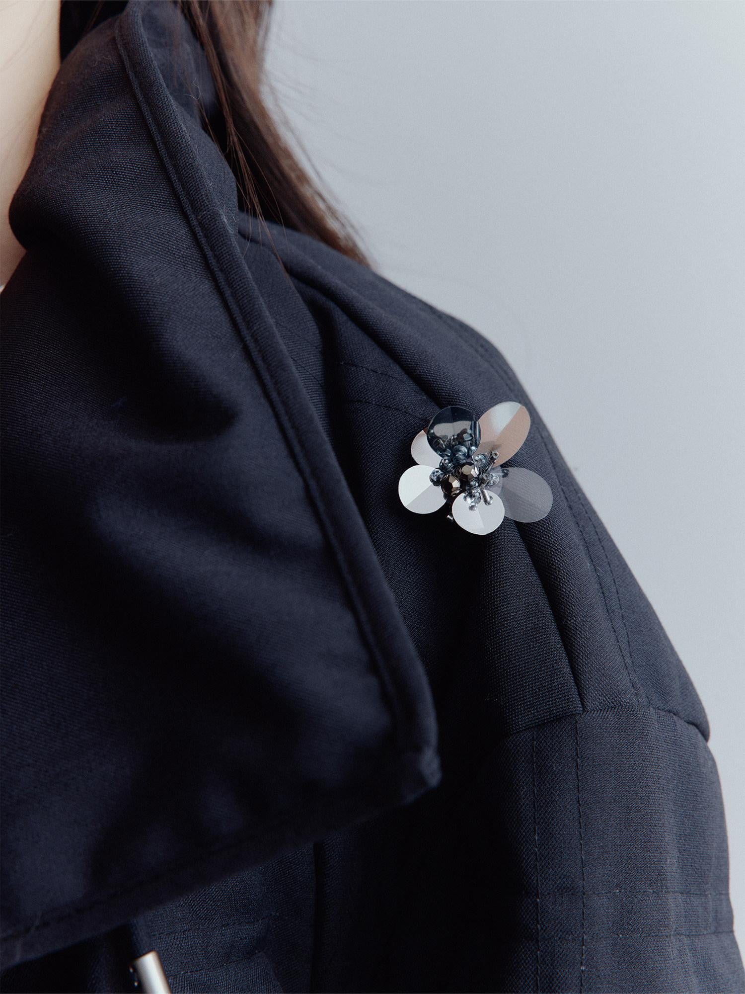 FUSSED Midnight Blue Metal Hand Beaded Floral Women&