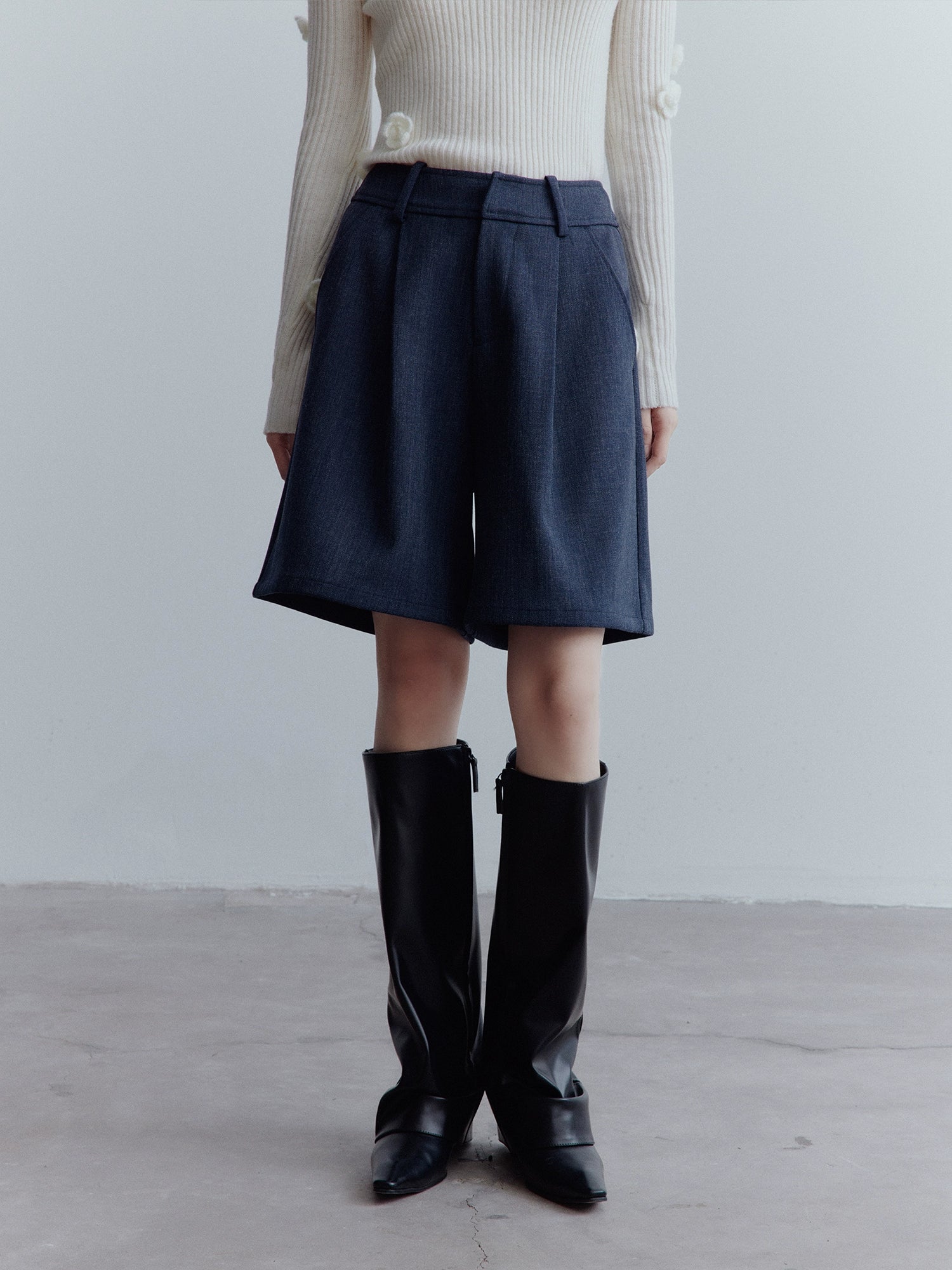 FUSSED_Midnight_Blue_Wool_Blend_Wide_Leg_Shorts_MISSTT