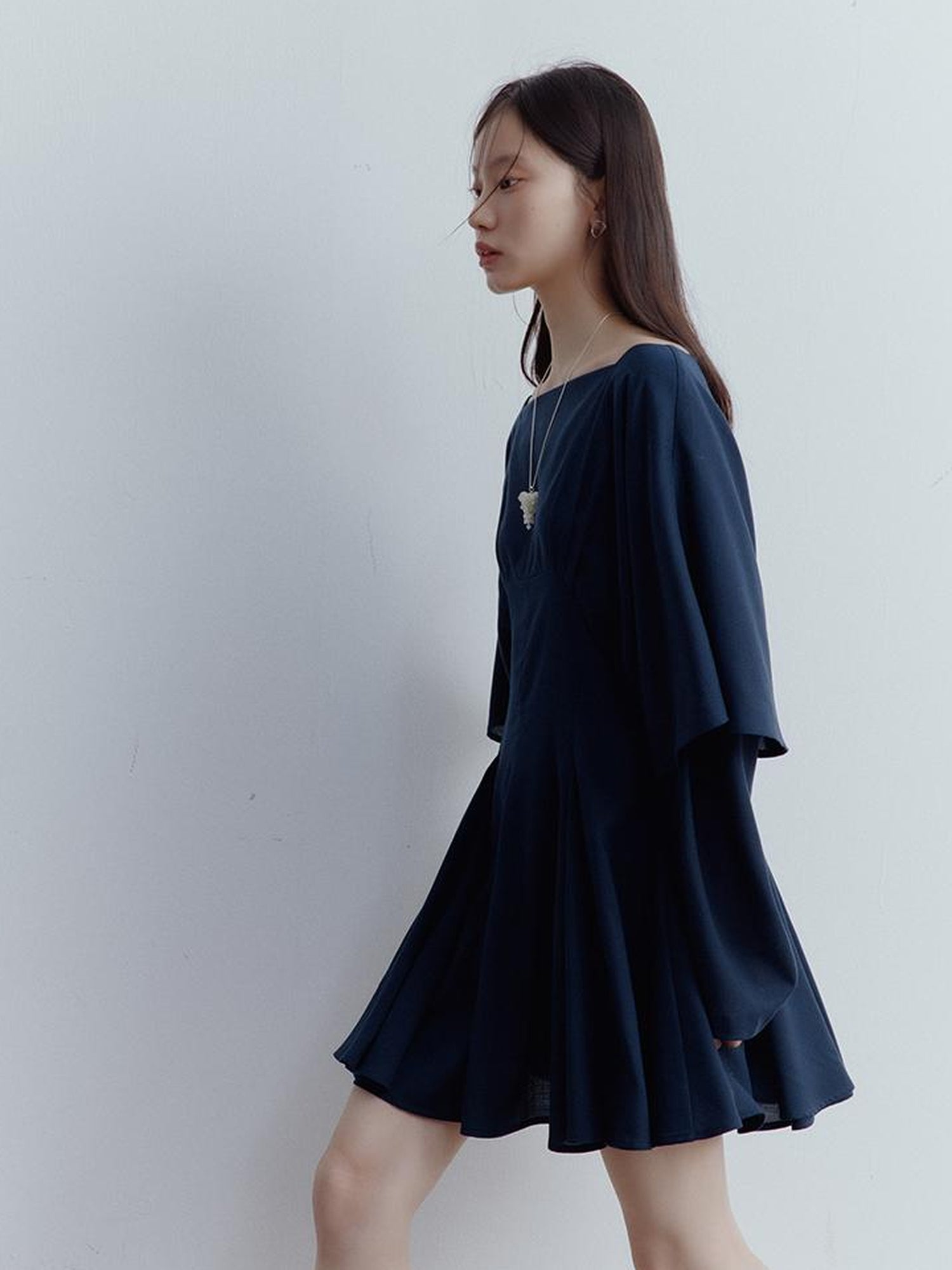 FUSSED Midnight Butterfly Deconstructed Blue Eclipse Tiered Dress V-Neck T-Shirt Long-Sleeve