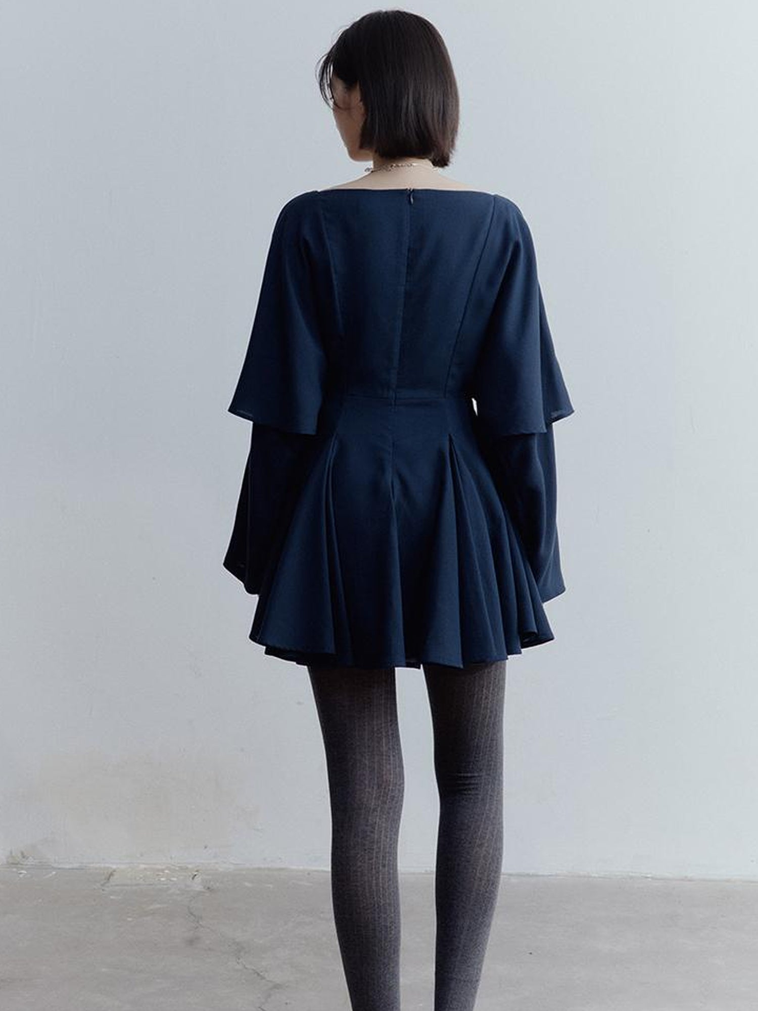 FUSSED Midnight Butterfly Deconstructed Blue Eclipse Tiered Dress V-Neck T-Shirt Long-Sleeve