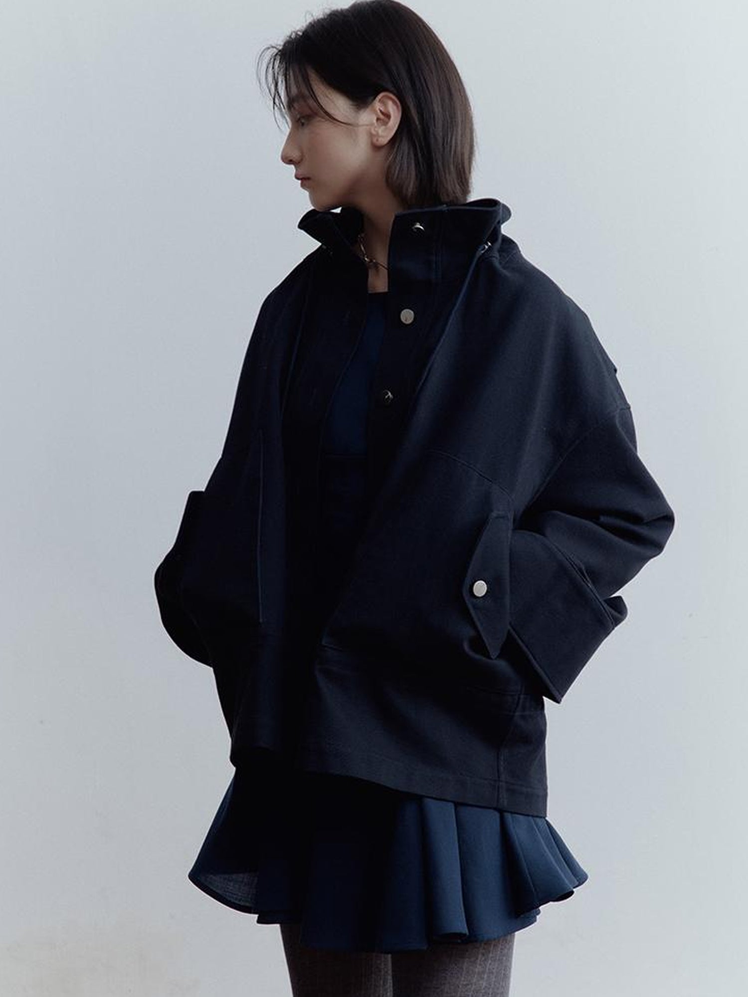 FUSSED Midnight Butterfly Deconstructed Blue Eclipse Tiered Dress V-Neck T-Shirt Long-Sleeve