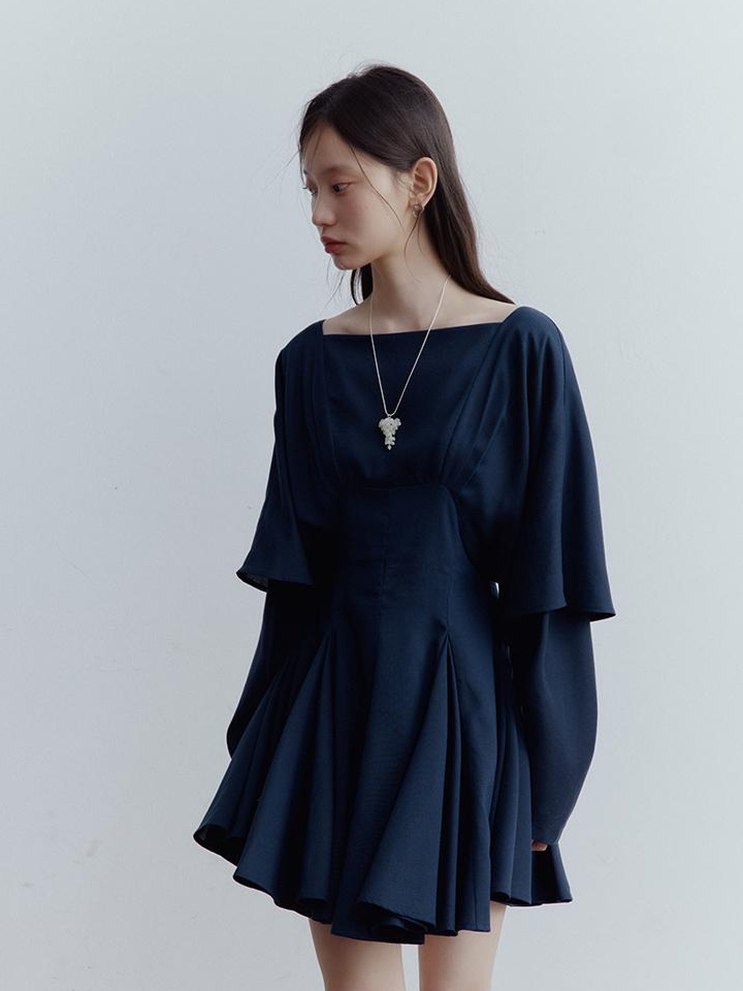 FUSSED Midnight Butterfly Deconstructed Blue Eclipse Tiered Dress V-Neck T-Shirt Long-Sleeve