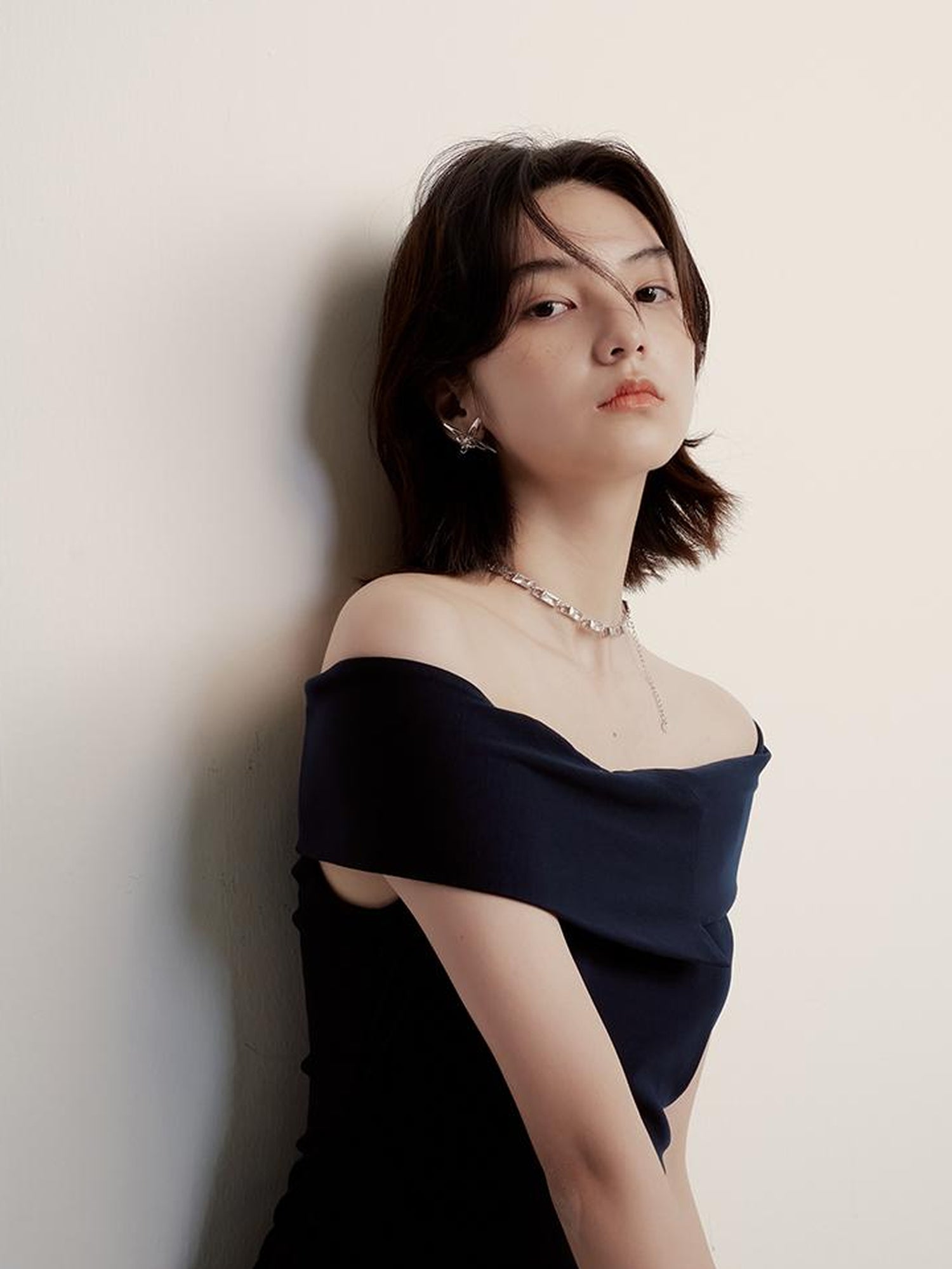 FUSSED Midnight Flight Prussian Blue Asymmetric One Shoulder Dress