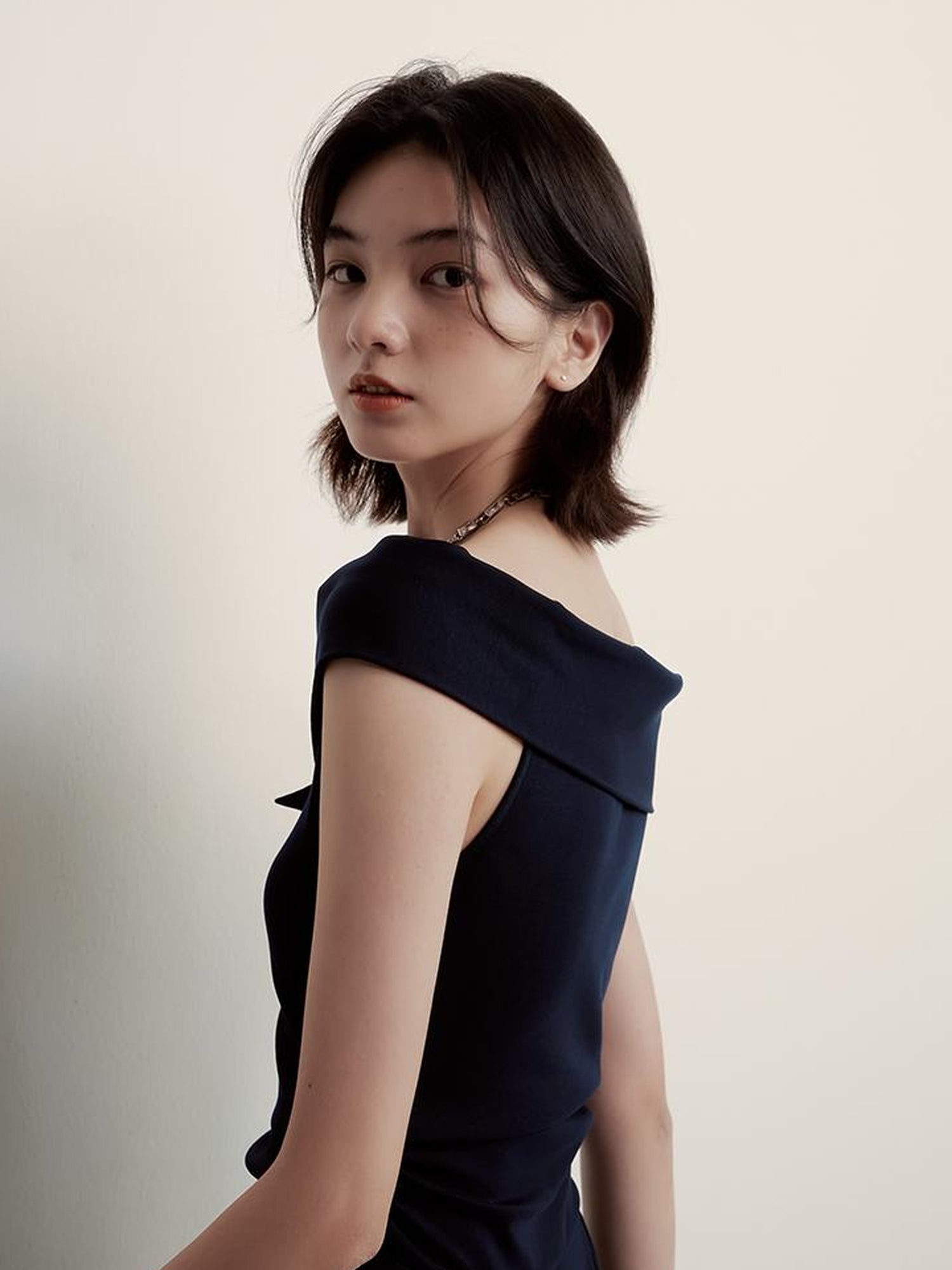 FUSSED Midnight Flight Prussian Blue Asymmetric One Shoulder Dress