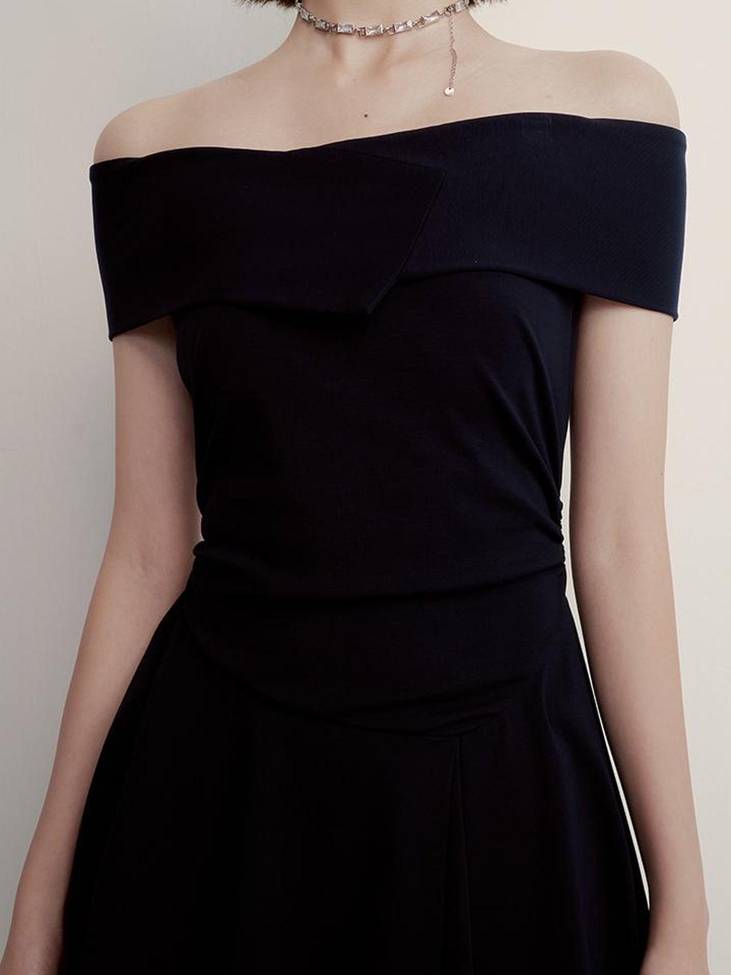 FUSSED Midnight Flight Prussian Blue Asymmetric One Shoulder Dress