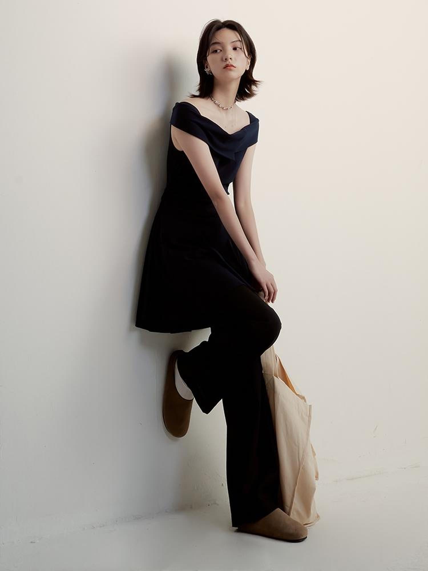 FUSSED Midnight Flight Prussian Blue Asymmetric One Shoulder Dress