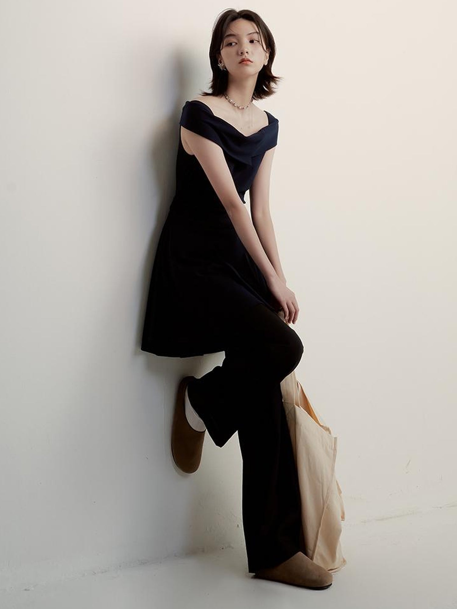 FUSSED Midnight Flight Prussian Blue Asymmetric One Shoulder Dress