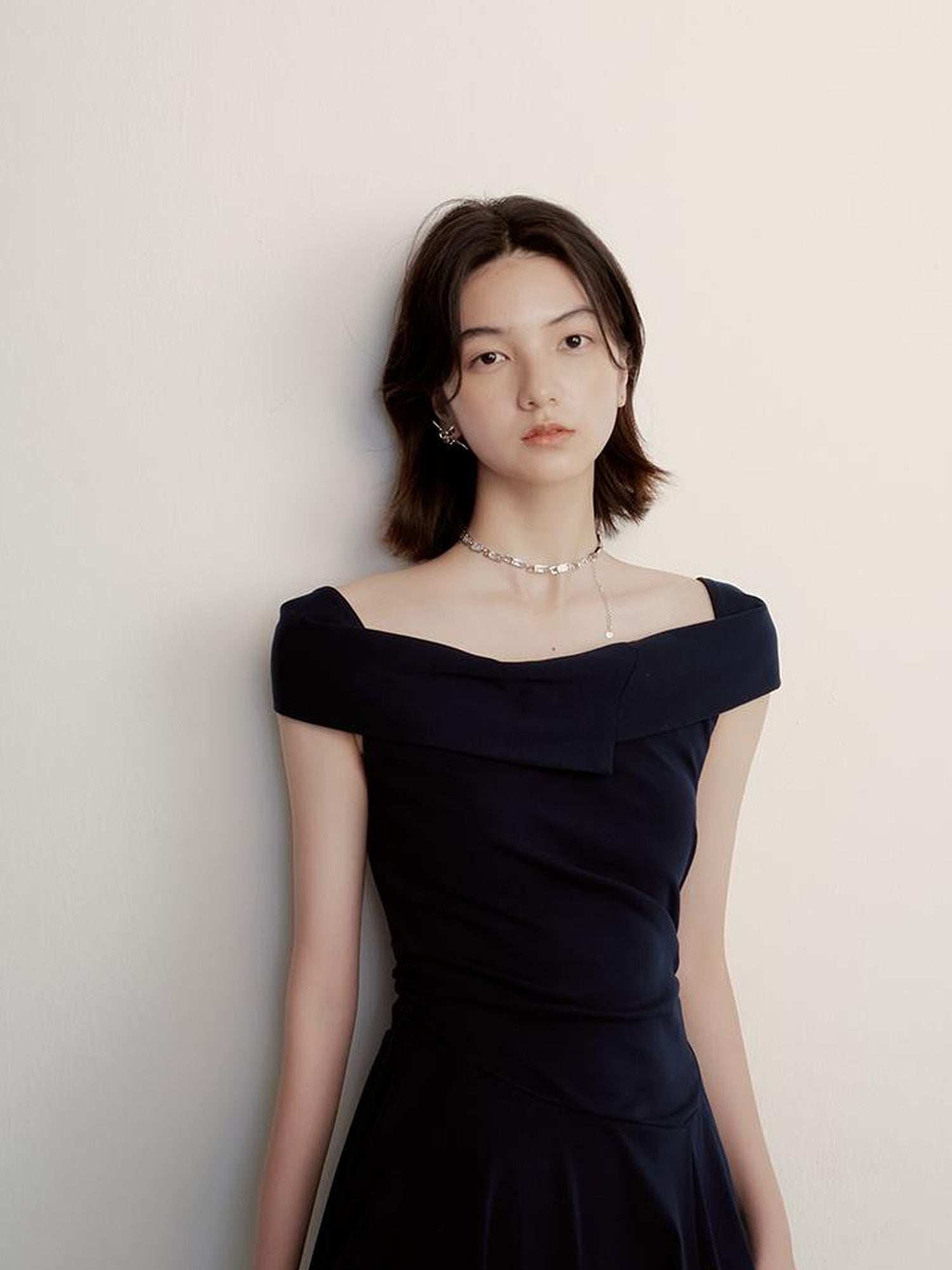 FUSSED Midnight Flight Prussian Blue Asymmetric One Shoulder Dress