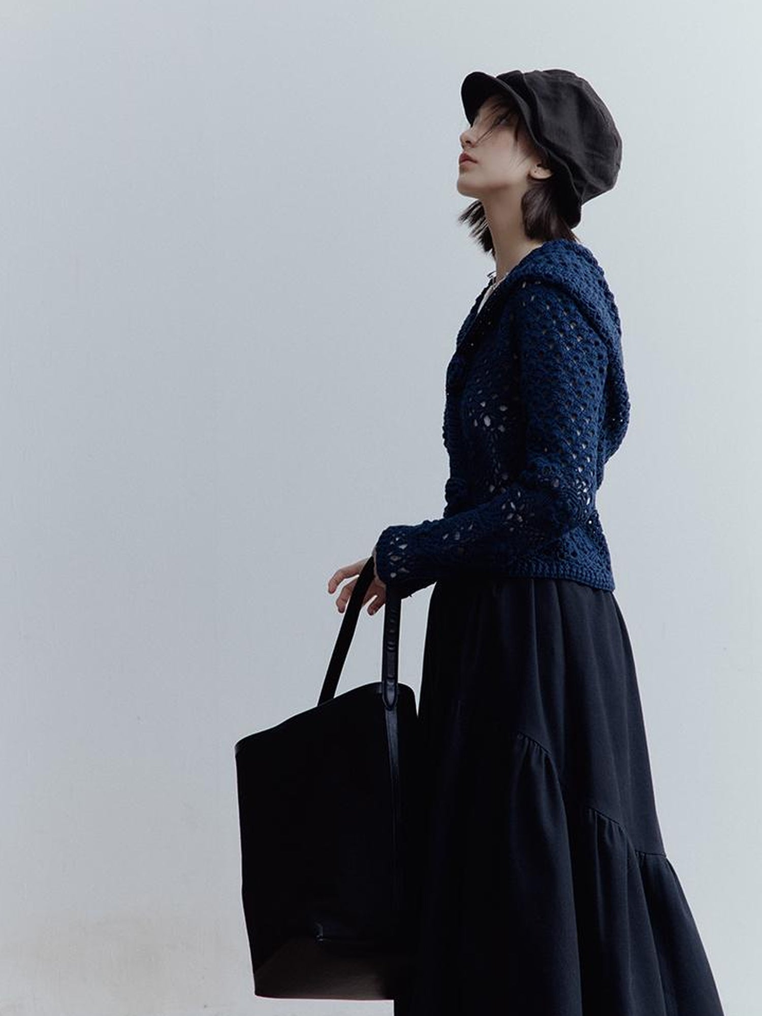 FUSSED Midnight Garden Hand Crochet Lace Rose Evening Blue Cardigan