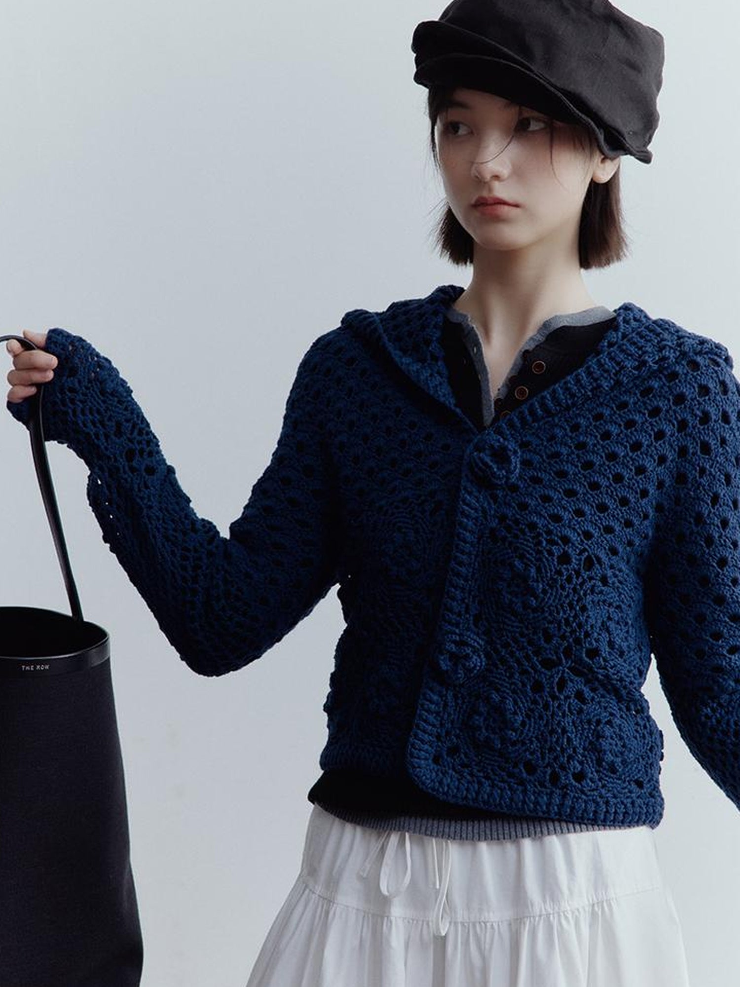 FUSSED Midnight Garden Hand Crochet Lace Rose Evening Blue Cardigan